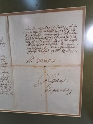 26755834v - 4 handwritten letters from Elector Maximilian Emanuel (1662-1726), ink on paper, one one- page, one two-page and four-page, all under glass, frame