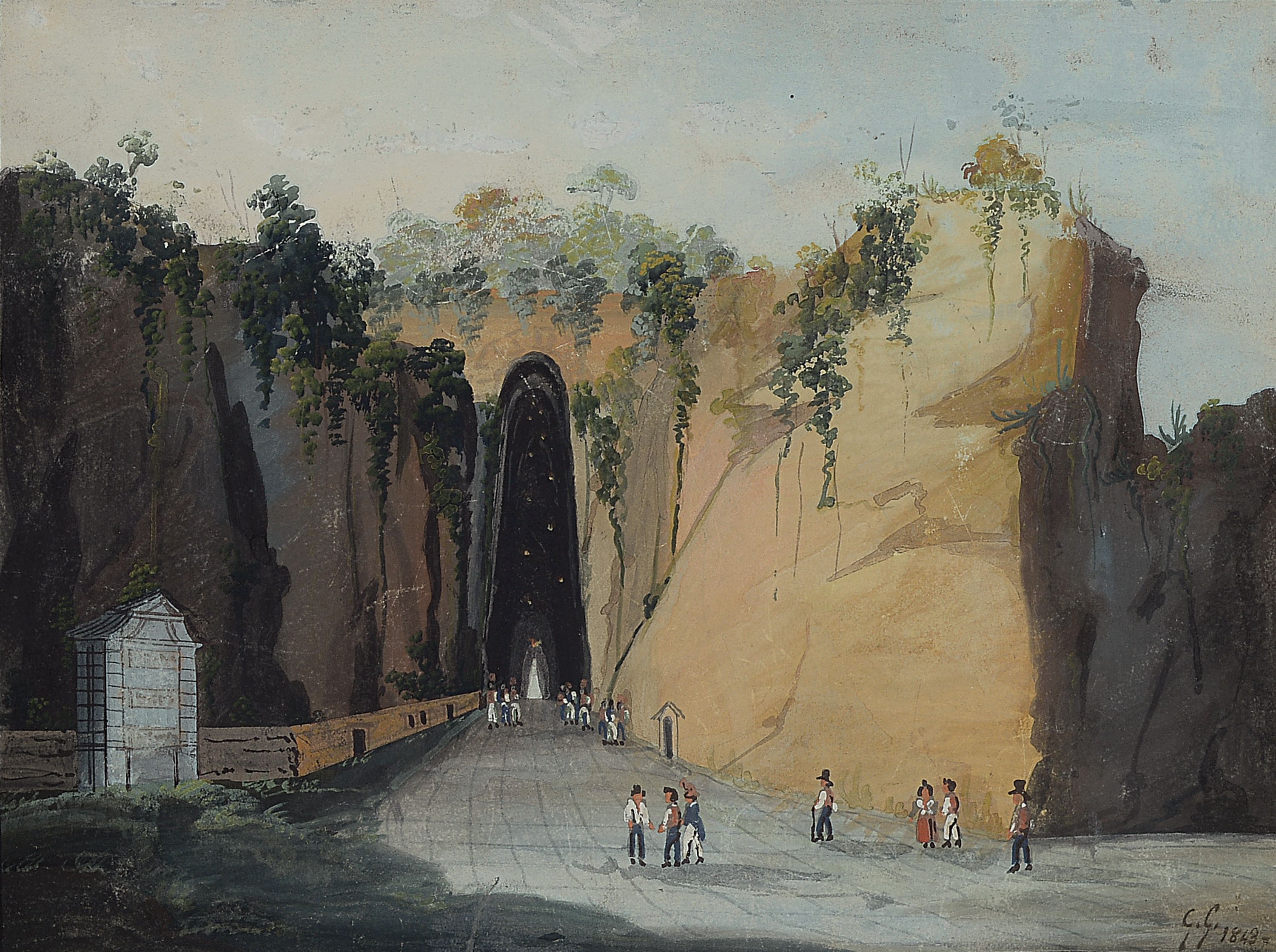 Guglilmo Giusti, 1824 Neapel-1916, 3 Zeichnungen, Tempera auf Malkarton, Ansichten aus Neapel und Umgebung, "Napoli da Posilipo" monogr. u. ...