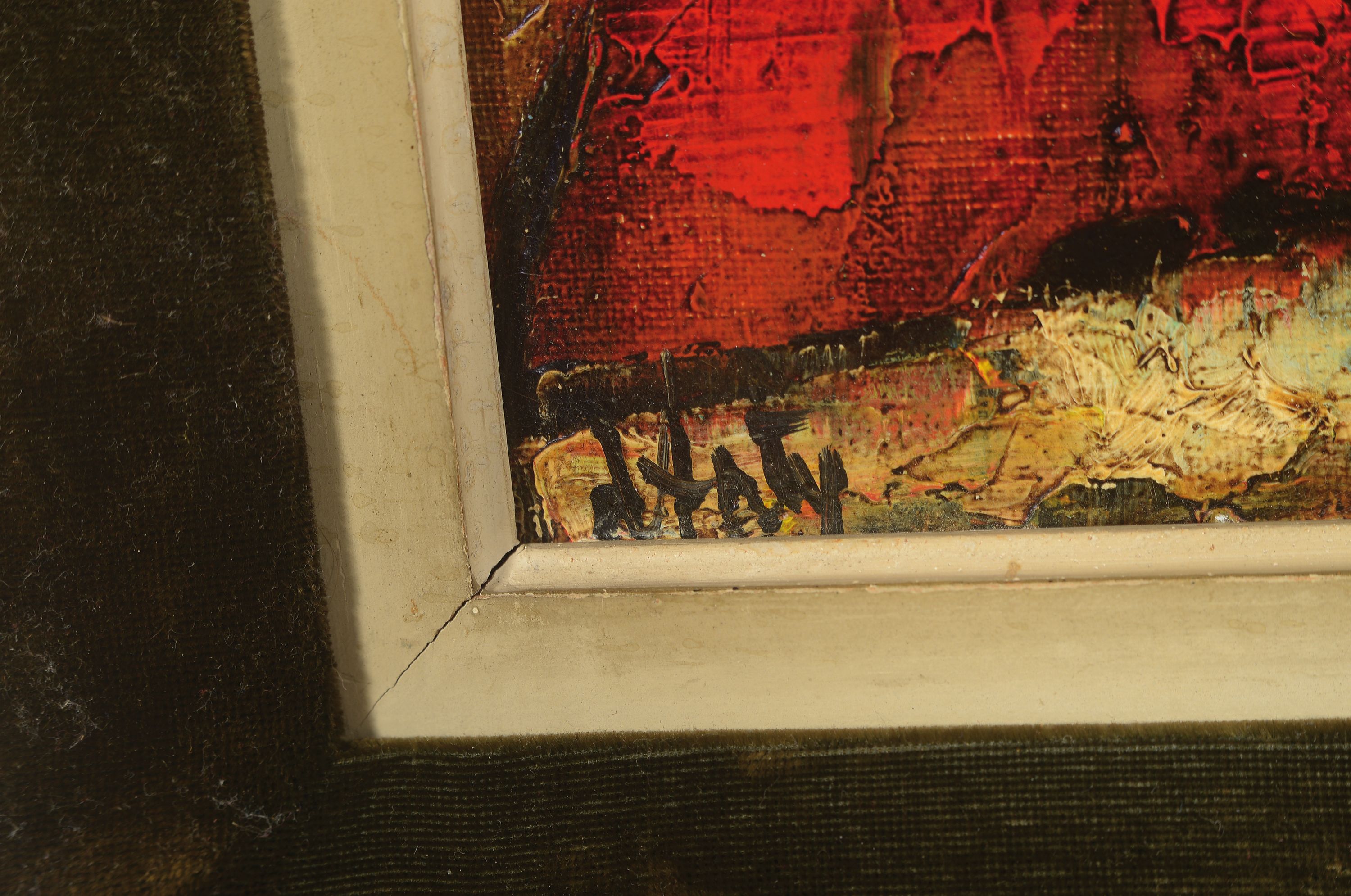 Detail a: Henry Maurice D'Anty, 1910 Paris-1998, Dorfansicht, wohl Bretagne, pastoser Farbauftrag, Öl/Lwd, links unten signiert, 22x27 cm, mit Samt ...