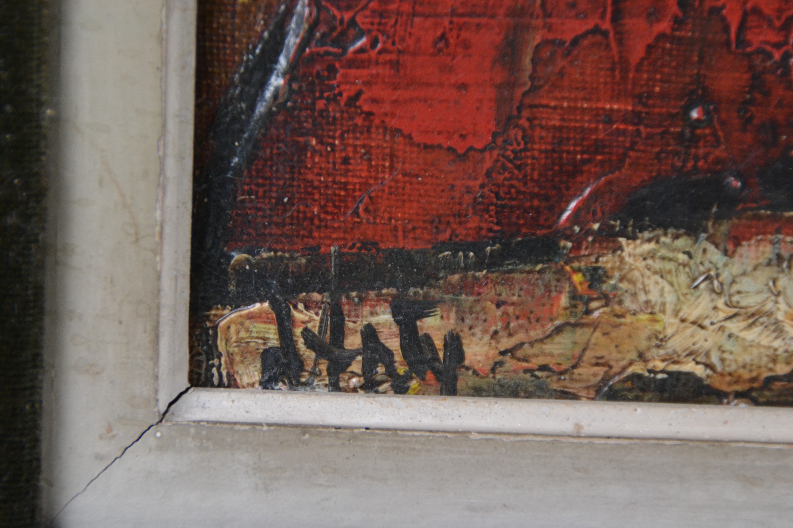 Detail b: Henry Maurice D'Anty, 1910 Paris-1998, Dorfansicht, wohl Bretagne, pastoser Farbauftrag, Öl/Lwd, links unten signiert, 22x27 cm, mit Samt ...