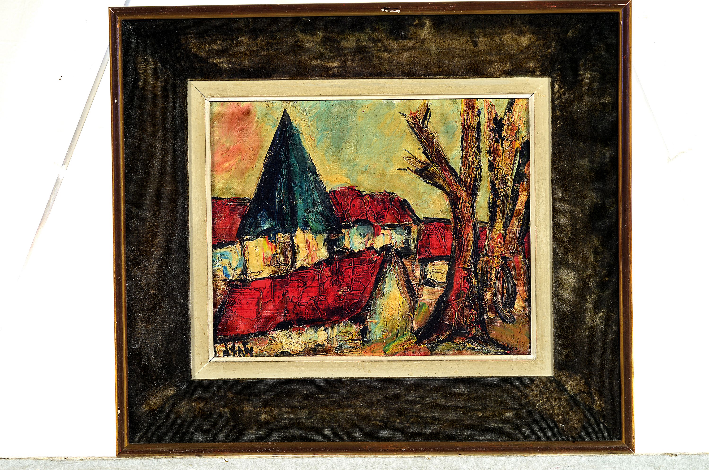 Detail k: Henry Maurice D'Anty, 1910 Paris-1998, Dorfansicht, wohl Bretagne, pastoser Farbauftrag, Öl/Lwd, links unten signiert, 22x27 cm, mit Samt ...