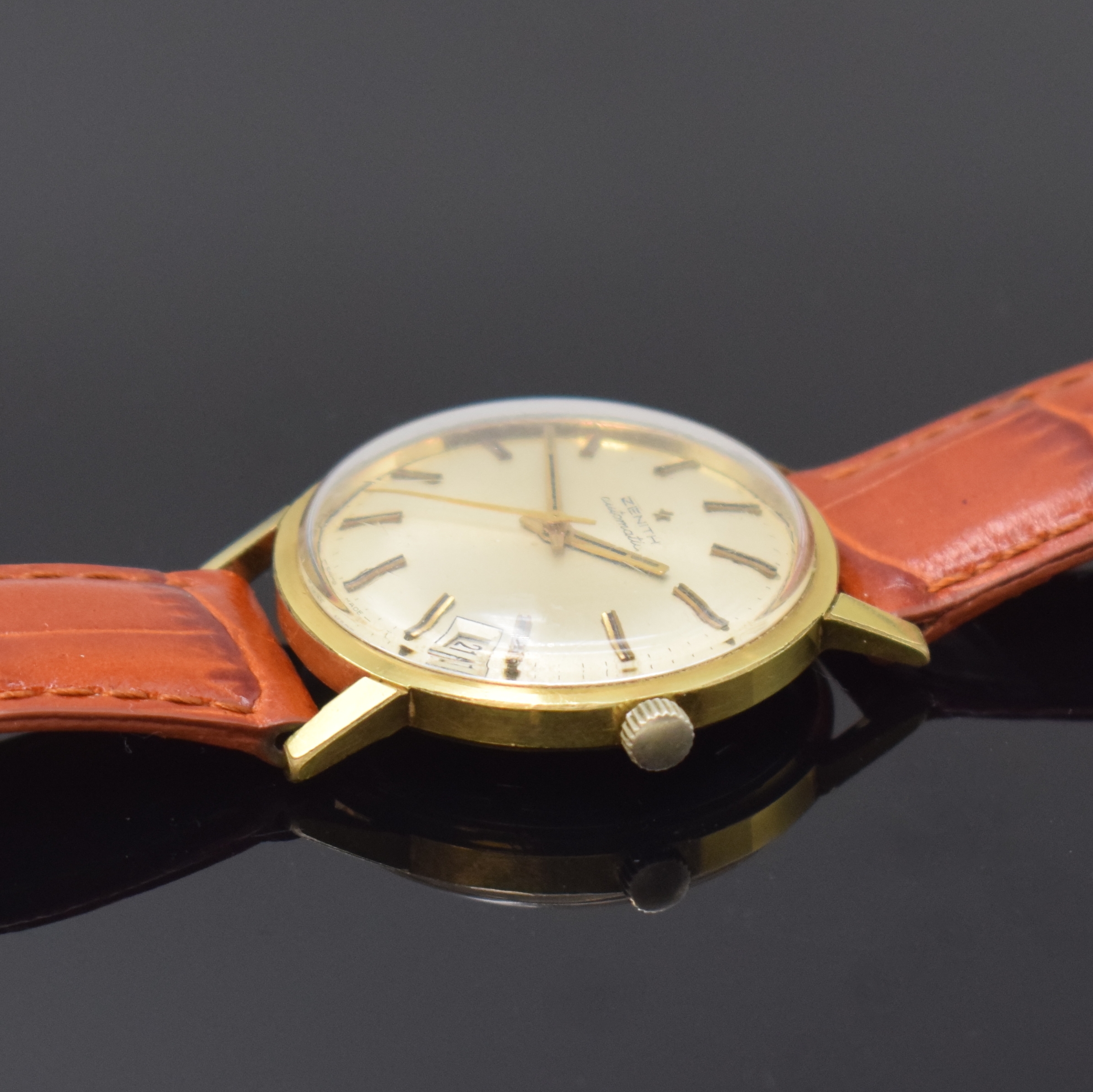 Detail b: ZENITH Gold Filled Herrenarmbanduhr, Schweiz um 1970, Automatik, Stahlboden aufgedr., silb. Zifferbl. m. aufges. gold. Std.-Ind., gold. Zeiger, ...