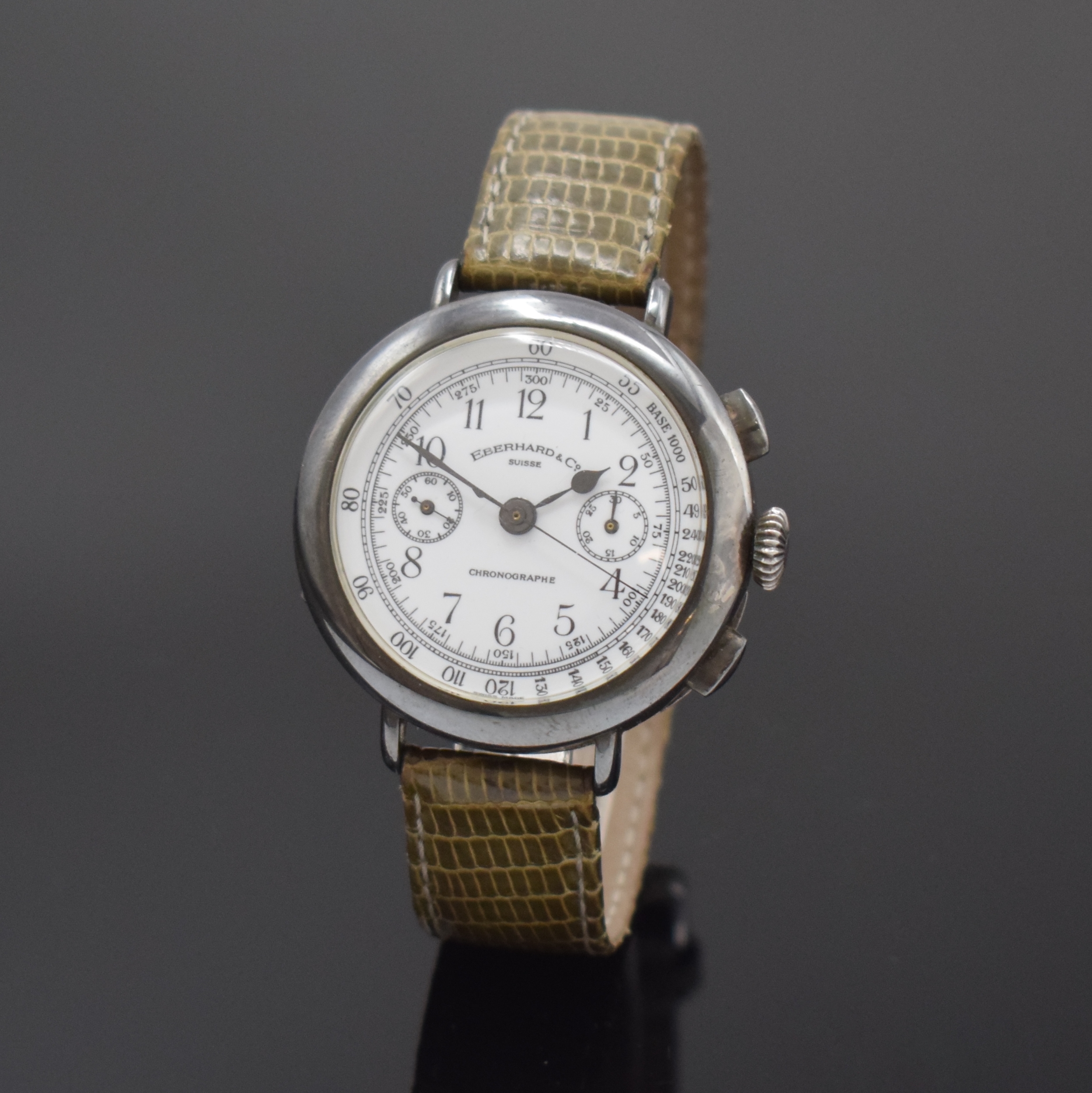 EBERHARD & Co. Schaltradchronograph Kaliber 310-8 zum 100-jährigen Bestehen der Firma, Schweiz um 1987, Handaufzug, Sterlingsilber Scharniergeh., ...