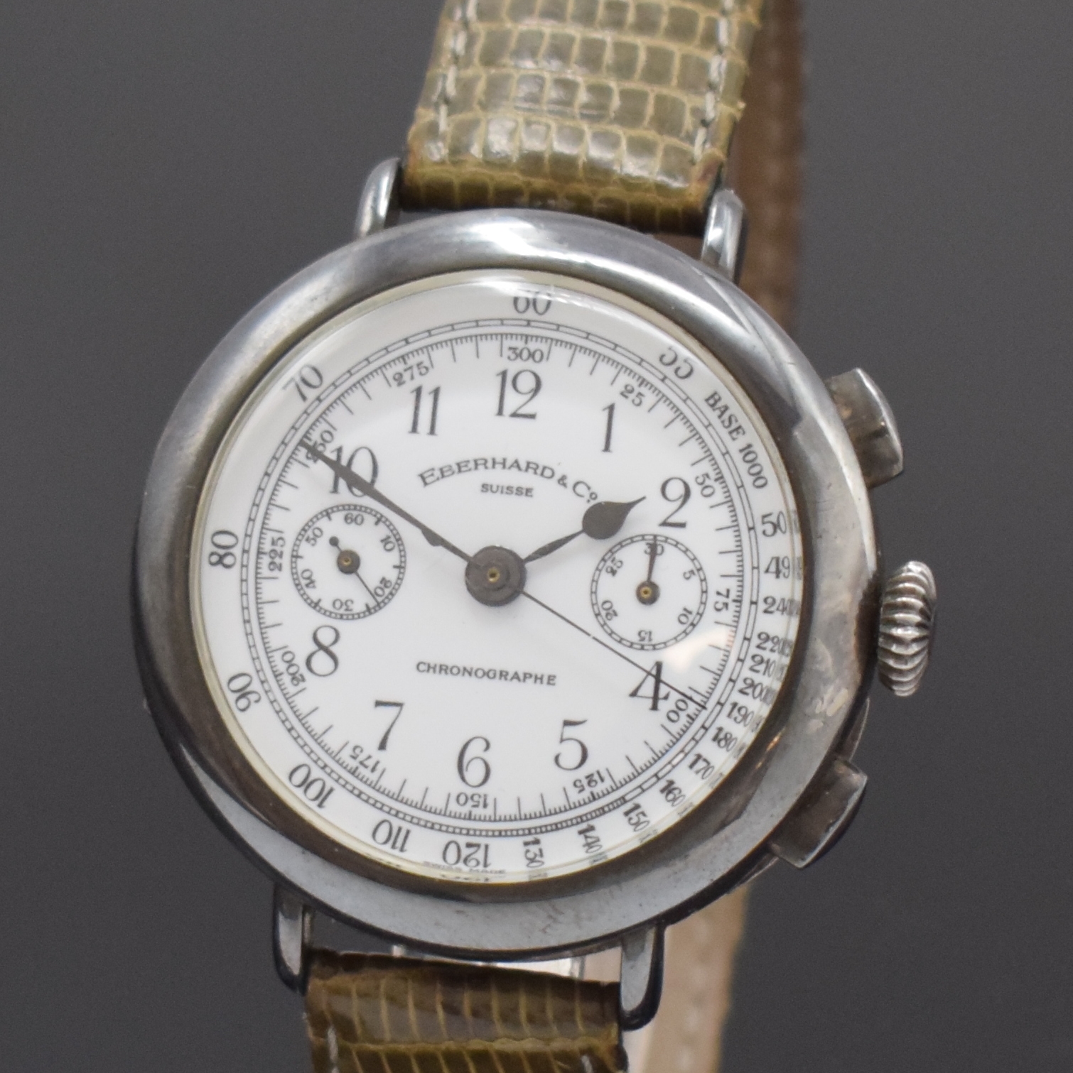 Detail a: EBERHARD & Co. Schaltradchronograph Kaliber 310-8 zum 100-jährigen Bestehen der Firma, Schweiz um 1987, Handaufzug, Sterlingsilber Scharniergeh., ...