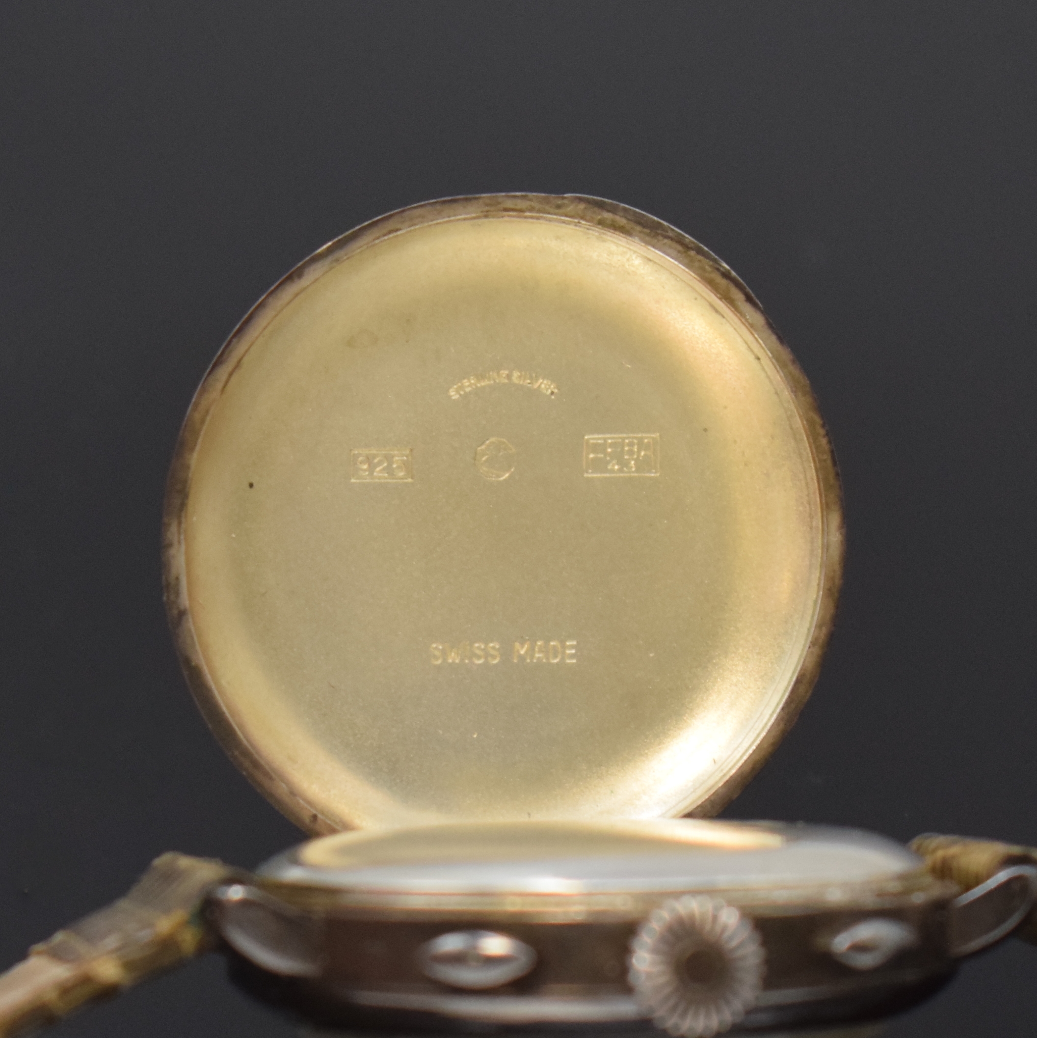 Detail d: EBERHARD & Co. Schaltradchronograph Kaliber 310-8 zum 100-jährigen Bestehen der Firma, Schweiz um 1987, Handaufzug, Sterlingsilber Scharniergeh., ...