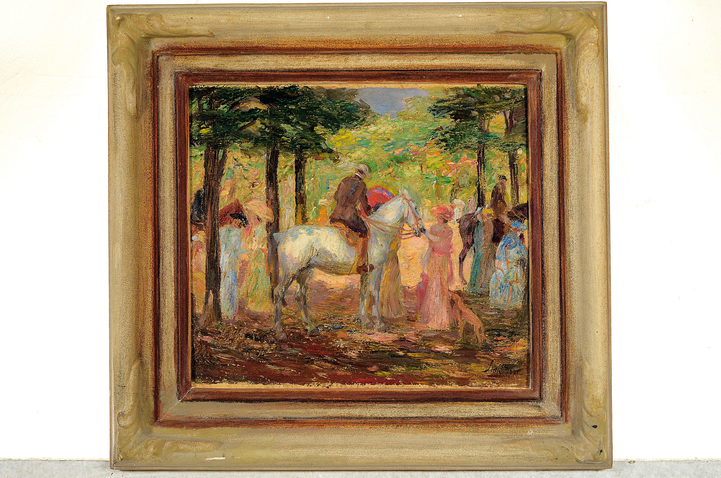 Detail k: Emil Leonhard Smidt, 1878-1954, Promenade in der Akazienallee in Paris, so rückseitig betitelt, Öl/Malkarton, rechts unten sign. und dat. 1945, ...