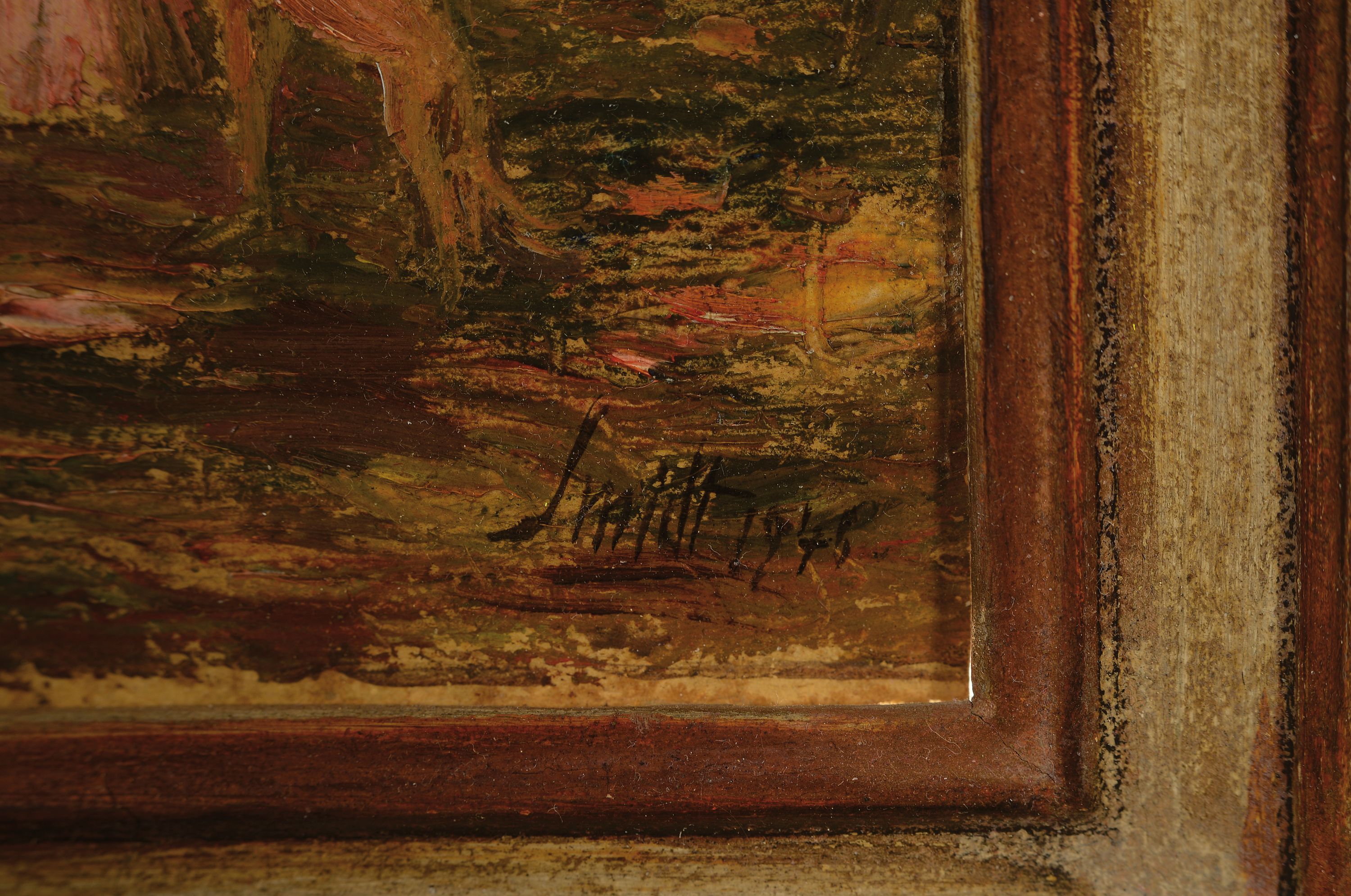 Detail l: Emil Leonhard Smidt, 1878-1954, Promenade in der Akazienallee in Paris, so rückseitig betitelt, Öl/Malkarton, rechts unten sign. und dat. 1945, ...