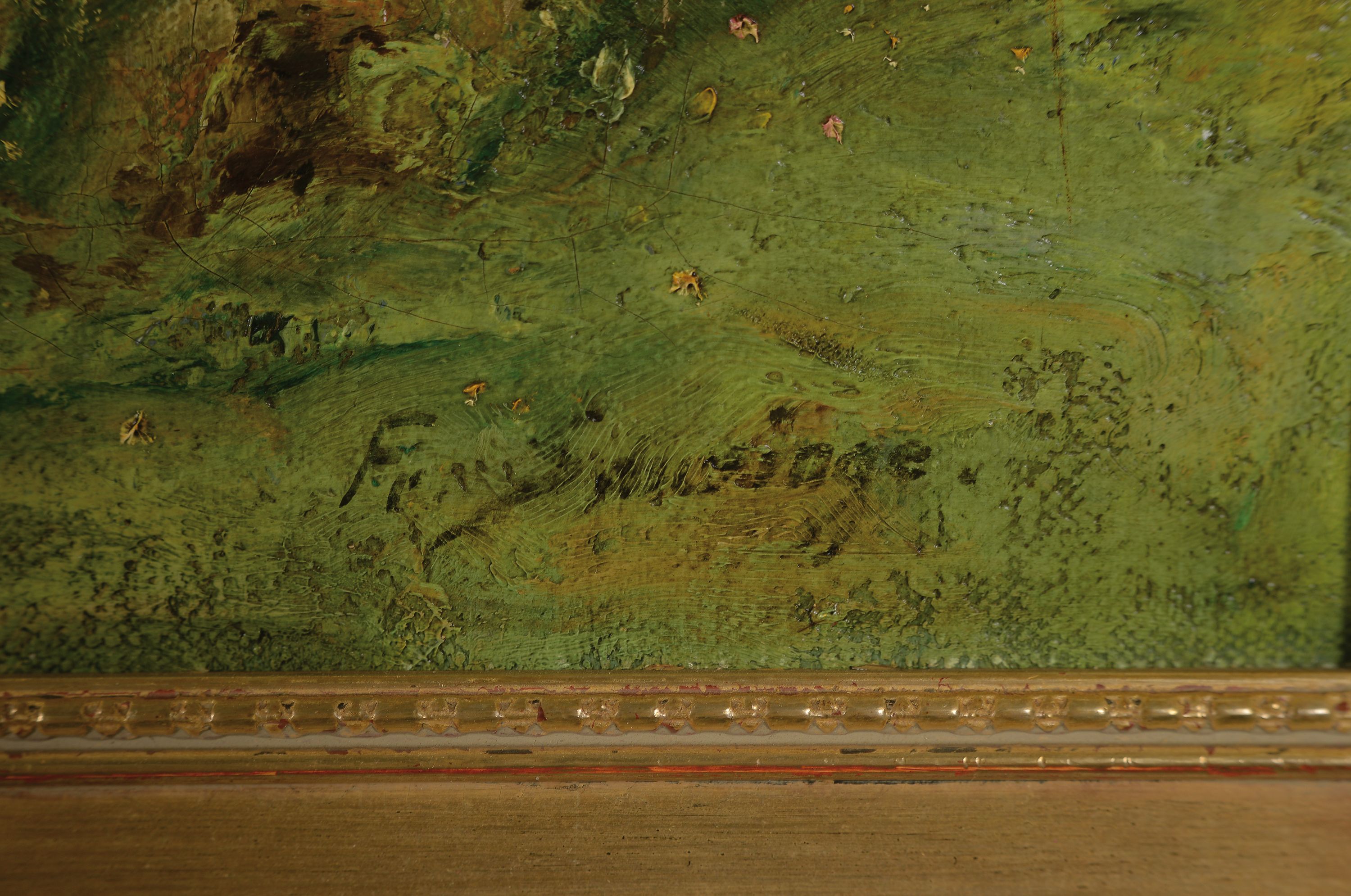 Detail a: Friedrich Schwinge, 1852-1913 Hamburg, drei Kinder am Ufer eines Bachlaufs in sommerlicher Landschaft, Öl/Lwd, rechts unten sign., ca. 42x60cm, R. ...
