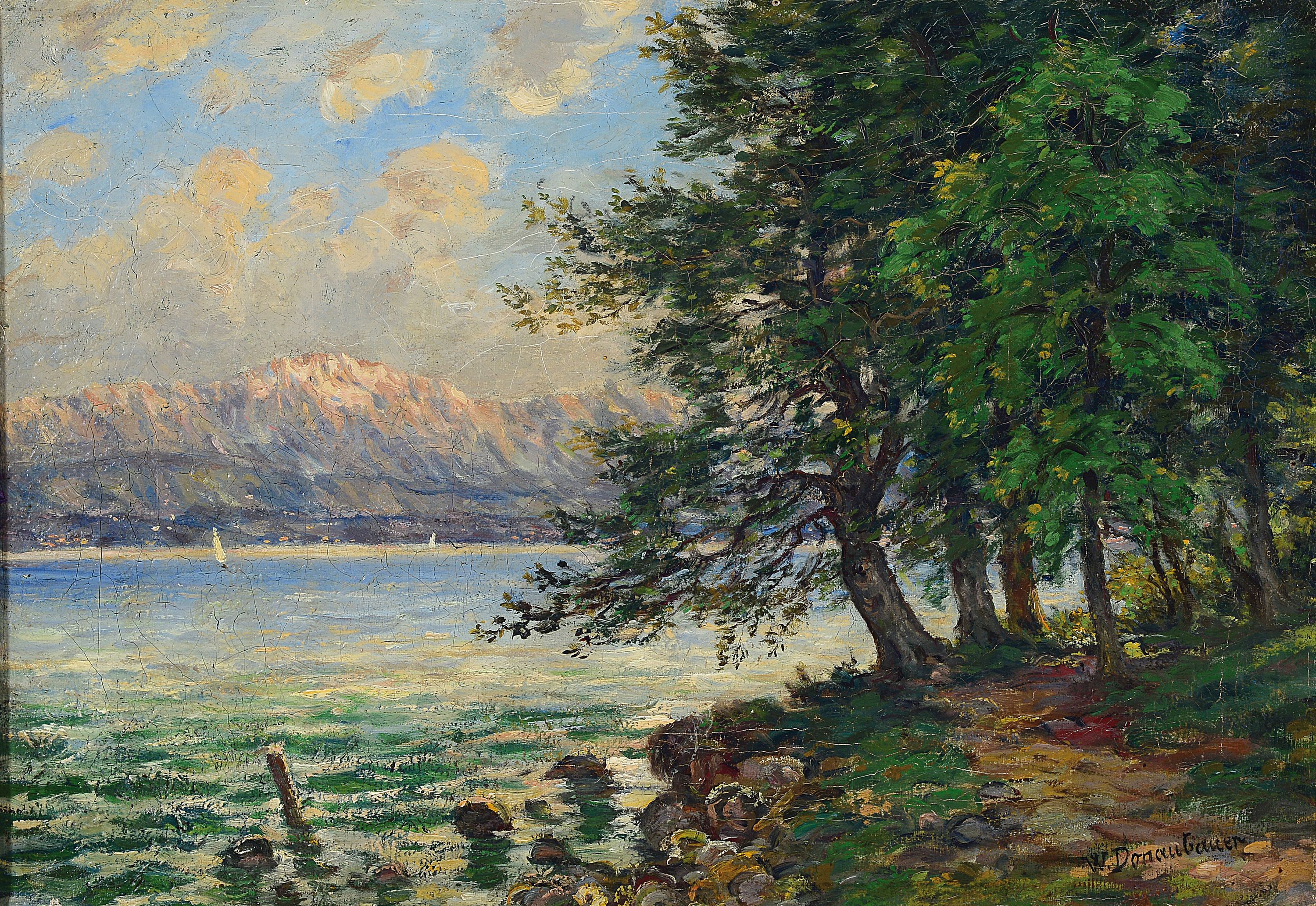 Wilhelm Donaubauer, 1866-1949, Landschaft am Starnberger See bei Bernried, Öl/Lwd, re. u. sign., ca. 39x57cm, R. ca. 46x 63cm