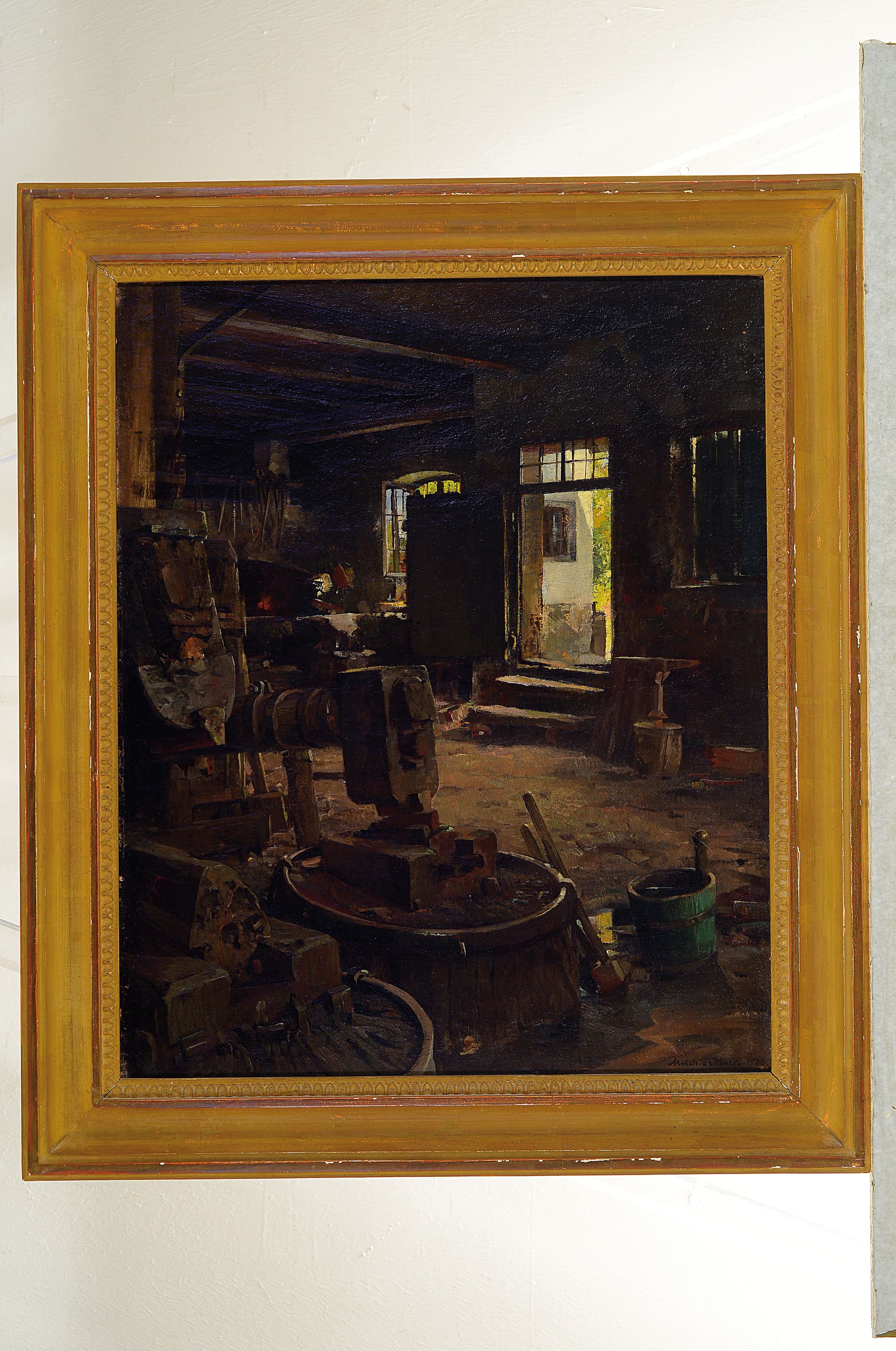 Detail k: Melchior Kern, 1872 Mainz-1947 München, Hammerschmiede in Fürstenfeldbruck, rückseitigauf altem Etikett so betitelt, Öl/Lwd, rechts unten ...
