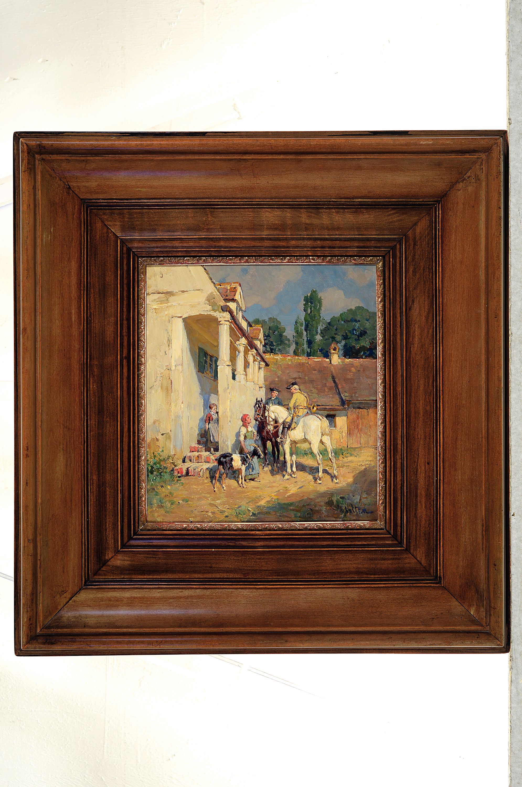 Detail k: Wilhelm Velten, 1847 St. Petersburg-1929 München, zwei Reiter vor der Tür mit zwei jungen Frauen und einer Ziege, Öl/Holz, re. u. sign., ca. ...