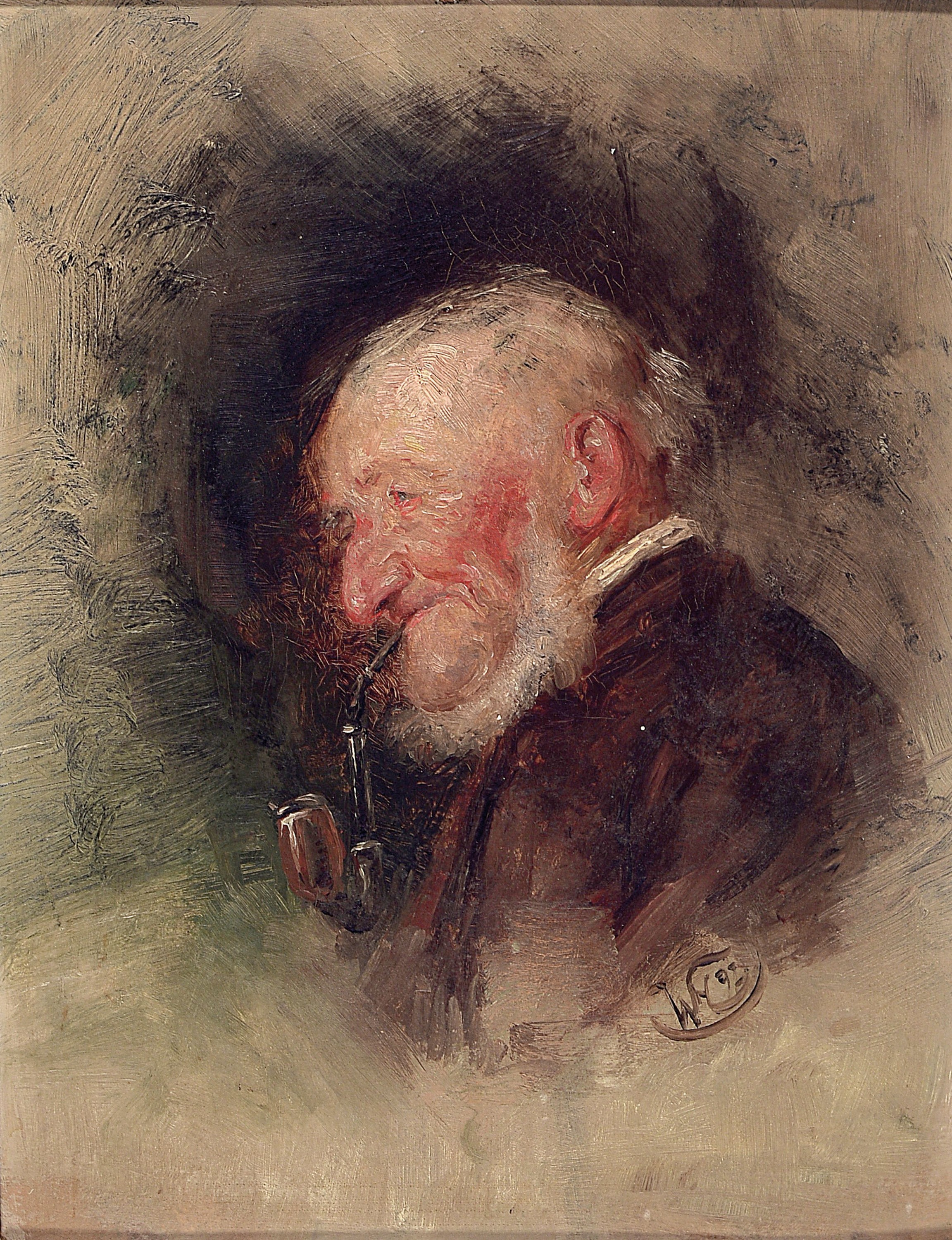 Wilhelm Gustav Friedrich Hasemann, 1850 Mühlberg-1913 Gutach, Porträt eines alten Mannes mit Tabakpfeife, Öl/Malkarton, rechts unten monogr., ca. ...