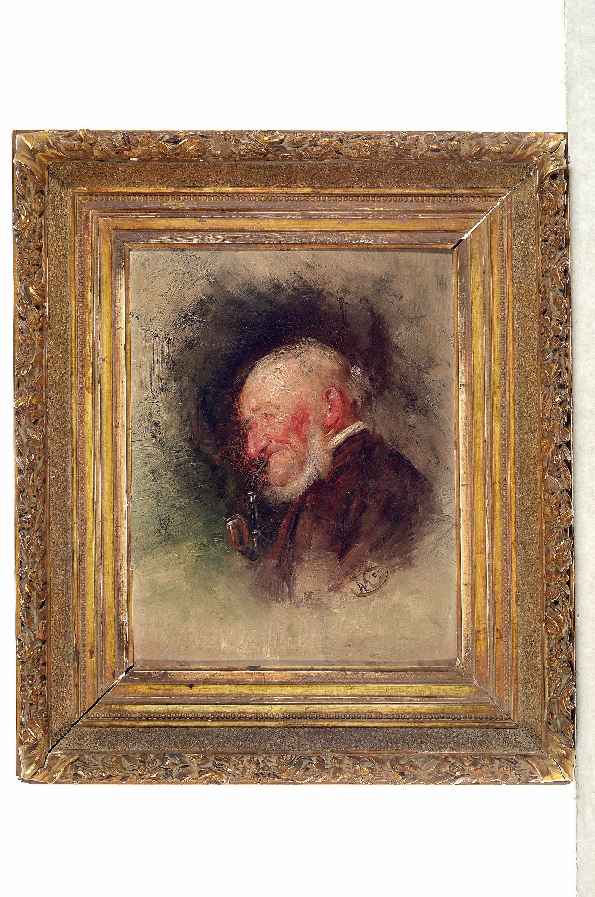 Detail k: Wilhelm Gustav Friedrich Hasemann, 1850 Mühlberg-1913 Gutach, Porträt eines alten Mannes mit Tabakpfeife, Öl/Malkarton, rechts unten monogr., ca. ...