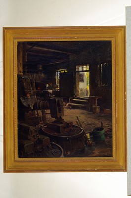 26755991k - Melchior Kern, 1872 Mainz-1947 Munich, Hammerschmiede in Fürstenfeldbruck, on the back on old label so titled, oil/canvas, signed lower right, approx. 50x40cm, frame approx. 60x70cm