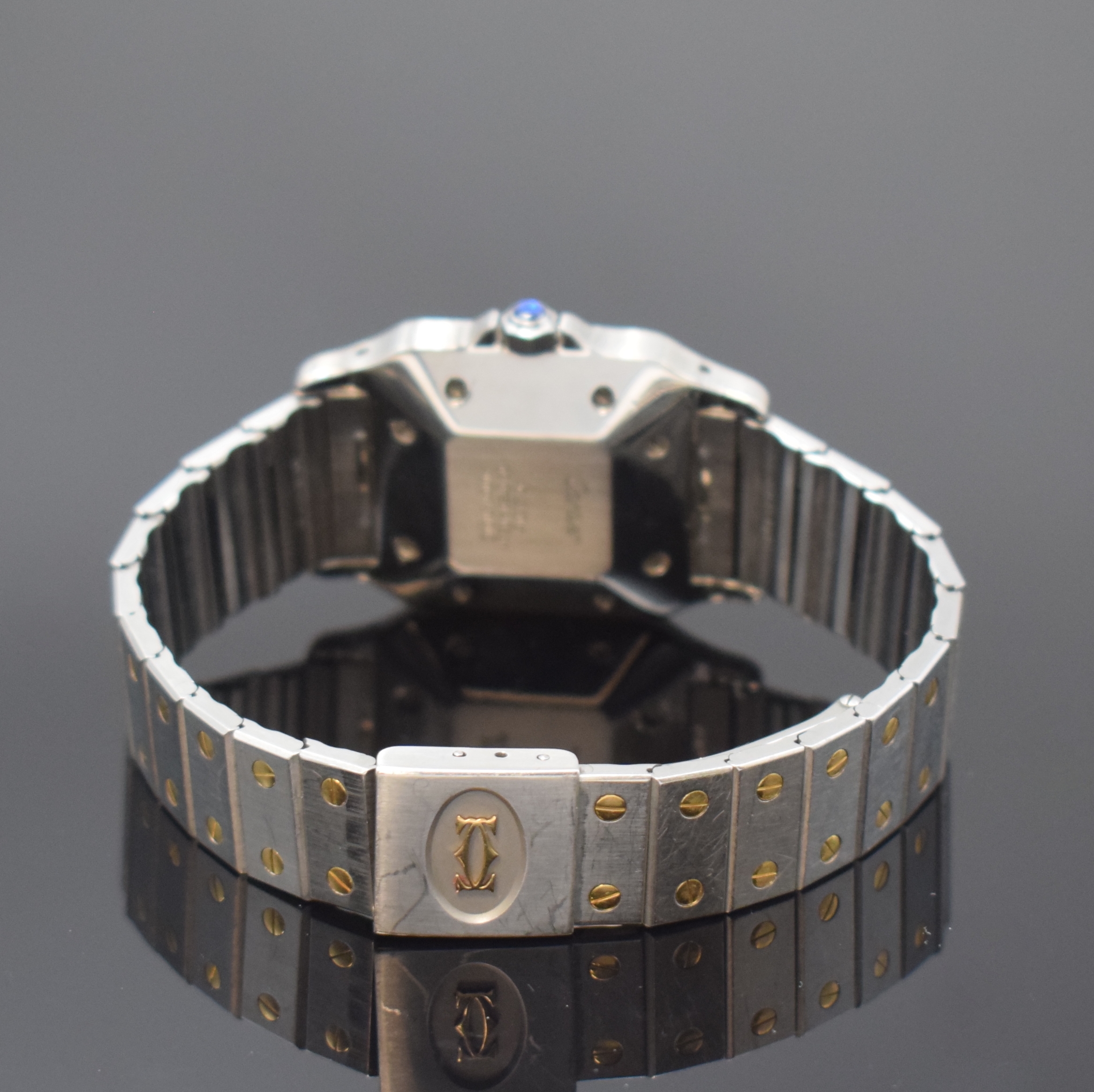 Detail b: CARTIER Santos Herrenarmbanduhr, Schweiz um 1985, Automatik, Edelstahl/Gold kombiniert inkl. Gliederband m. Faltschl., Monocoque- Geh., Lünette ...