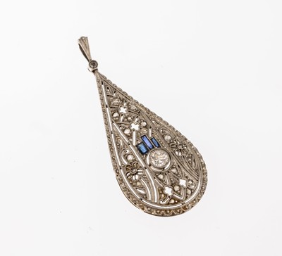 Image 26756003 - 18 kt gold Art-Deco diamond-sapphire-pendant