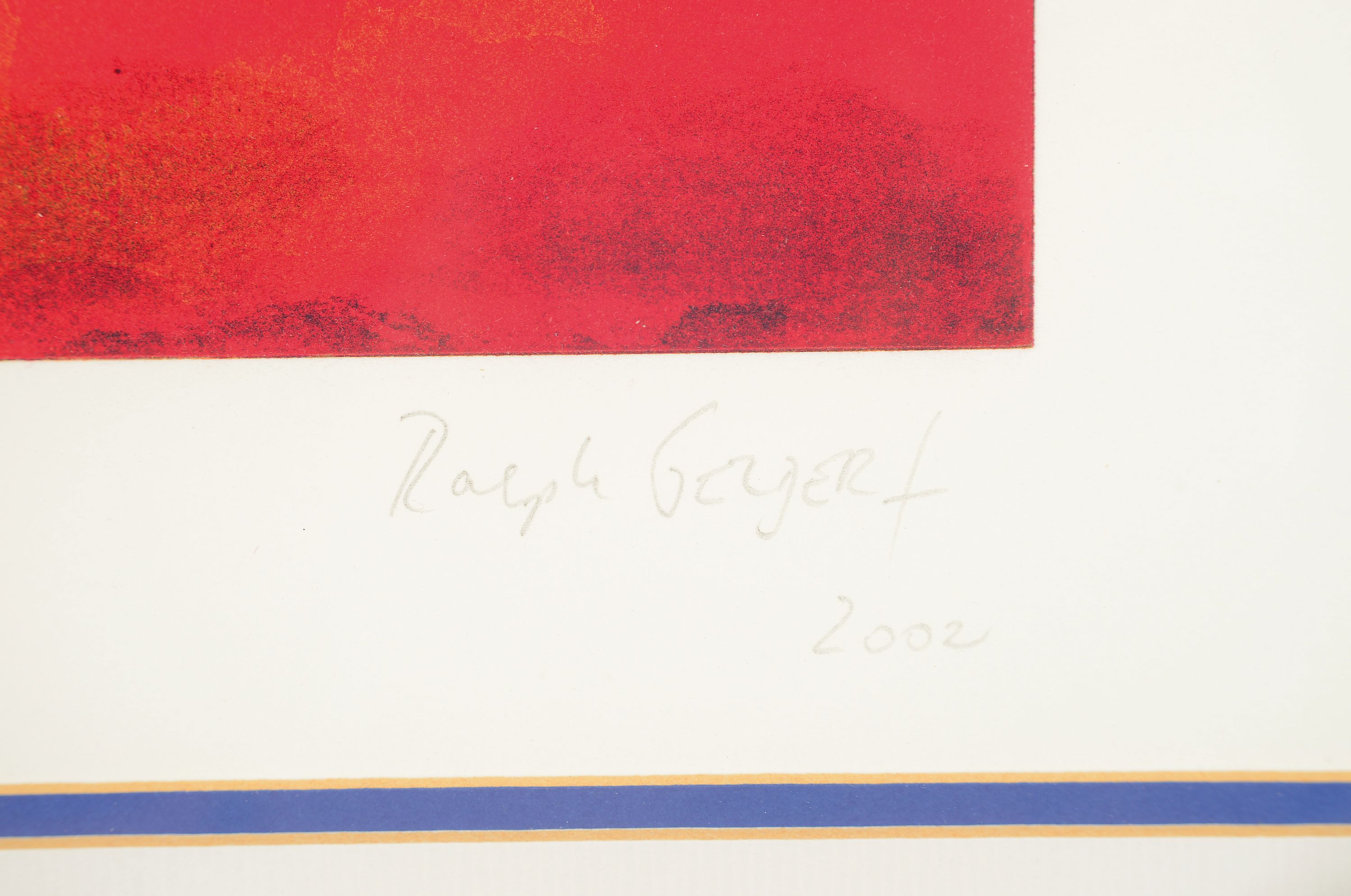 Detail c: Ralph Gelbert, geb. 1969 Landau/Pfalz, 3 Farbsiebdrucke, alle handsigniert und num. 1/85, datiert 2002, ca. 20x21cm, PP, u.Gl., R. ca. 64x64cm ...