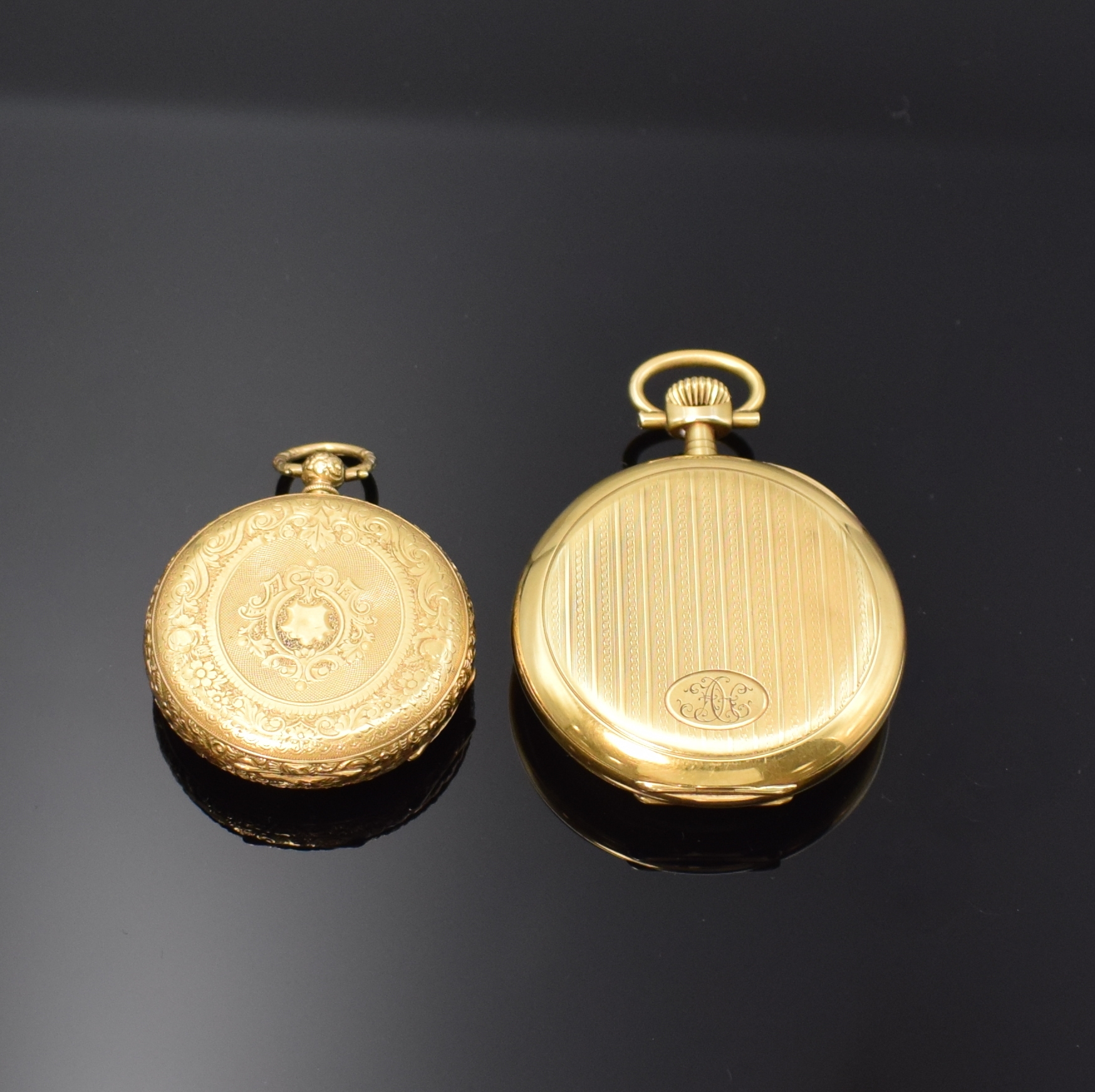 Detail a: CHRONOMETRE LIP und eine weitere Taschenuhr in GG 750/000, Schweiz/Frankreich um 1880/1910, Kronenaufzug/Schlüsselaufzug, 1) LIP, streifenguill. ...