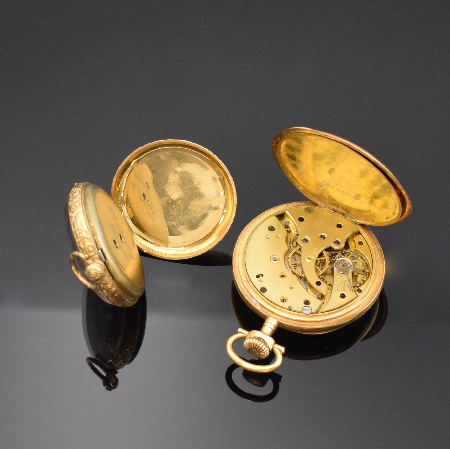 Detail b: CHRONOMETRE LIP und eine weitere Taschenuhr in GG 750/000, Schweiz/Frankreich um 1880/1910, Kronenaufzug/Schlüsselaufzug, 1) LIP, streifenguill. ...