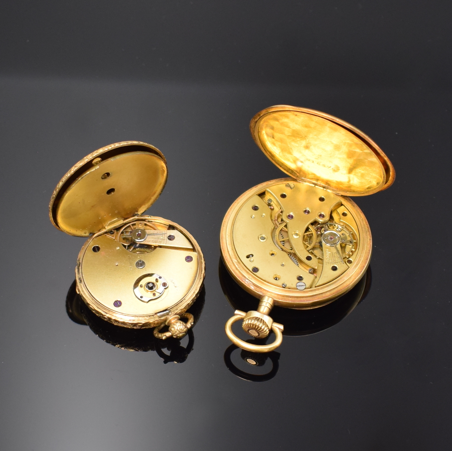 Detail c: CHRONOMETRE LIP und eine weitere Taschenuhr in GG 750/000, Schweiz/Frankreich um 1880/1910, Kronenaufzug/Schlüsselaufzug, 1) LIP, streifenguill. ...
