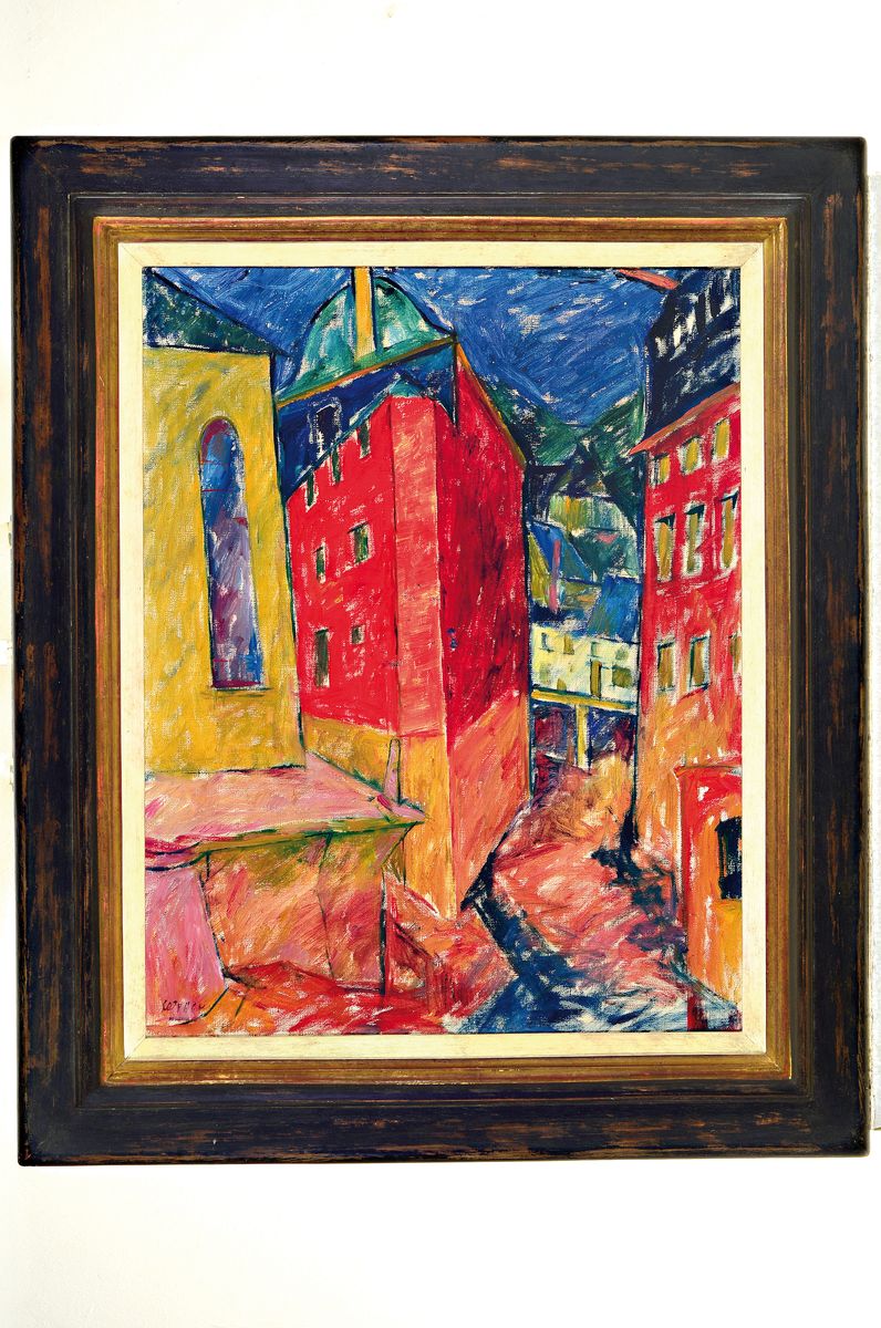 Detail k: Walter Ophey, 1882 Eupen-1930 Düsseldorf, "Monschau", 1921, WVZ Kraus 1993: G 497, S. 224; expressionistische Stadtlandschaft, auf ...