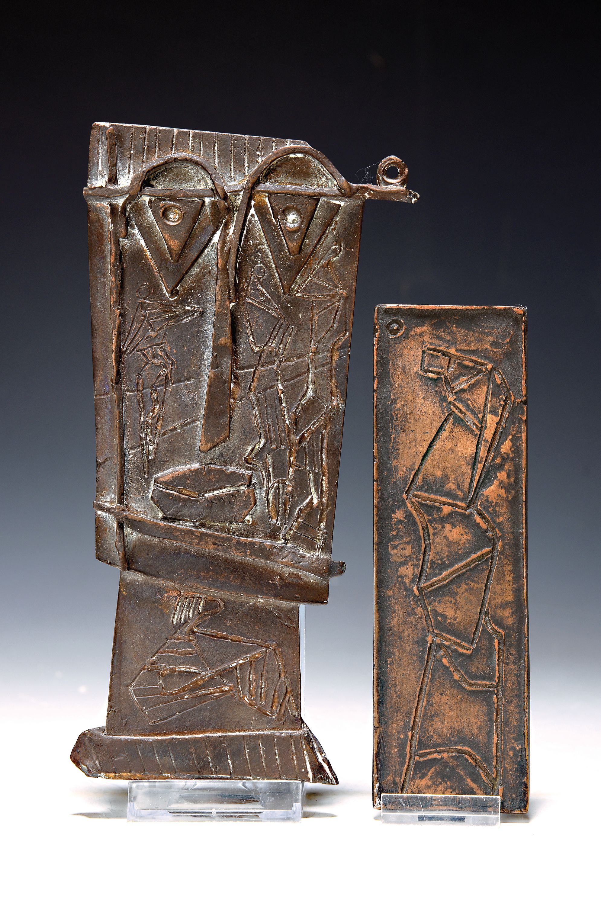 Seff Weidl, 1915 Eger-1972 Inning, Studium an der Akademie München, zwei Reliefbilder, Bronze, "Reliefkopf", ca. 22x11 cm, "der ...