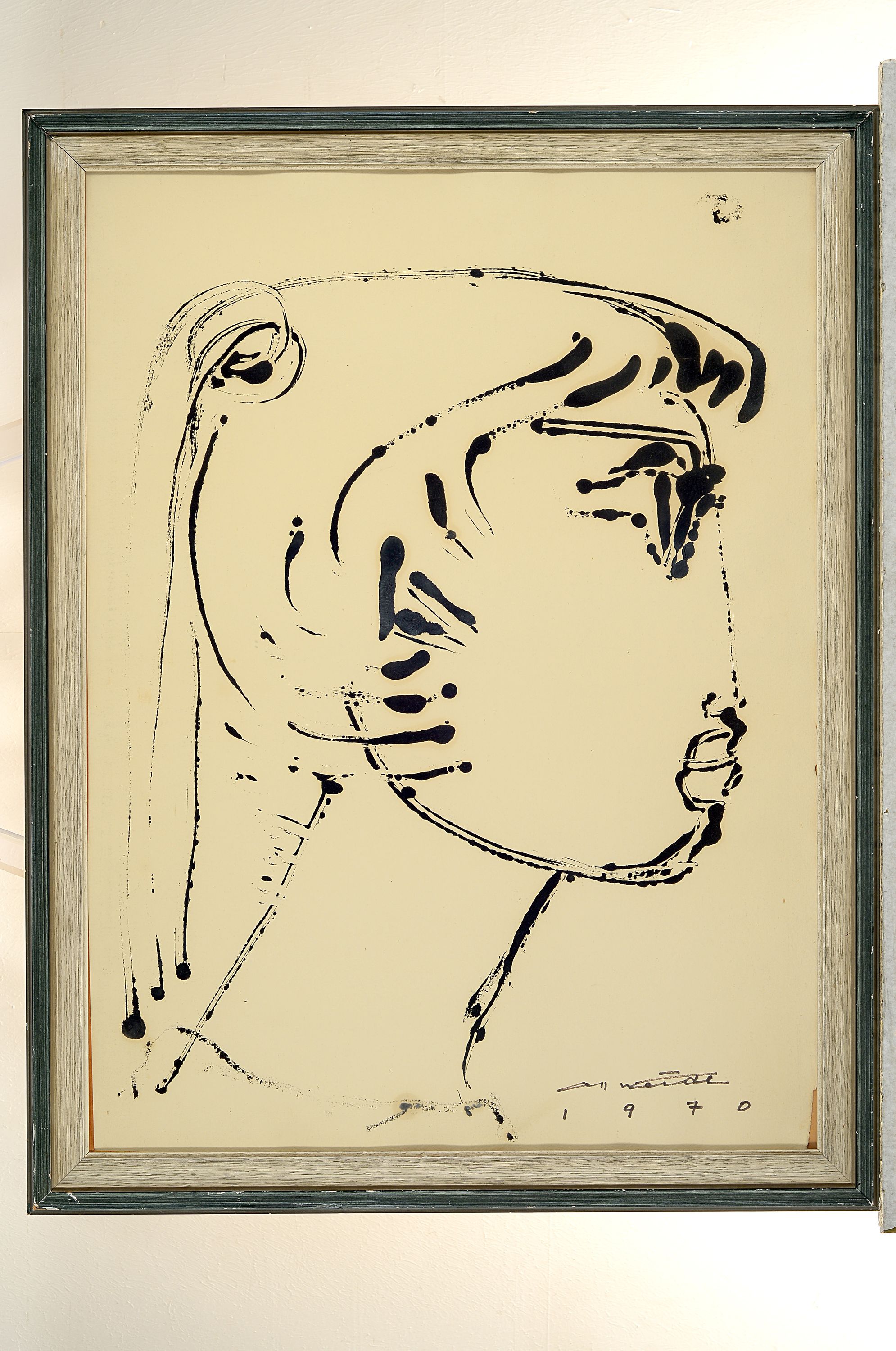 Seff Weidl, 1915 Eger-1972 Inning, Pinselzeichnung, "Mädchenkopf", signiert und datiert 1970, unter Glas gerahmt 75x55 cm