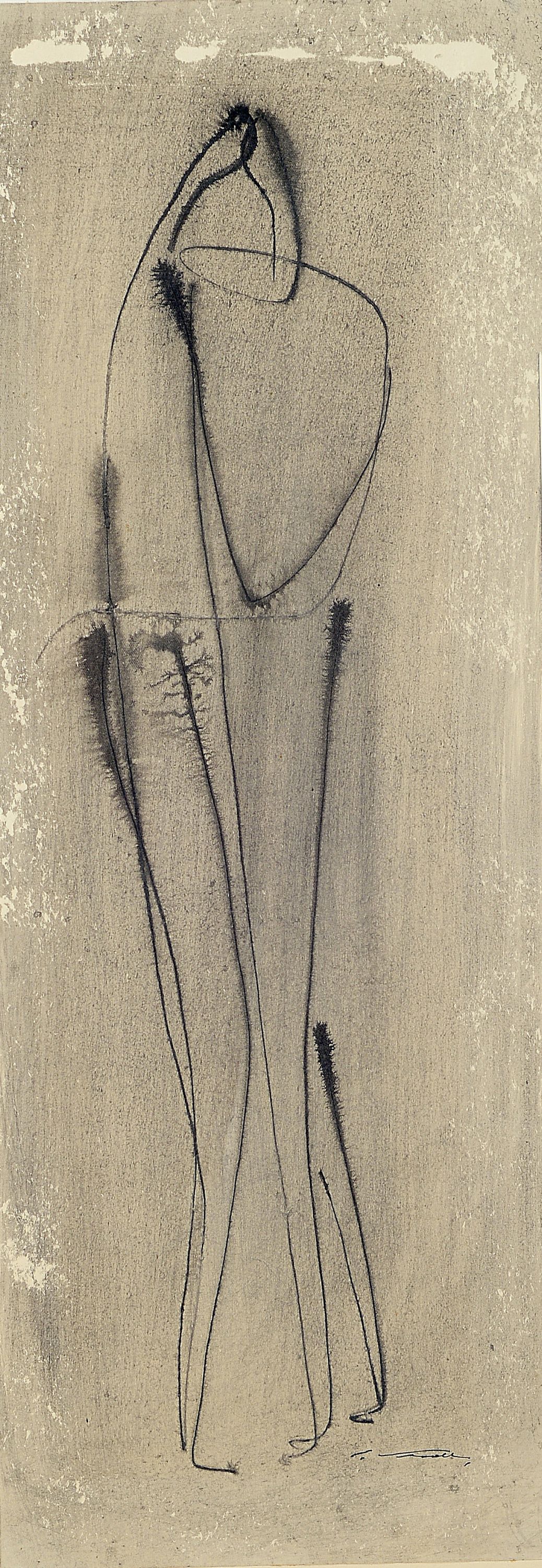 Seff Weidl, 1915 Eger-1972 Inning, lavierte Tuschefederzeichnung, "stehendes Paar", rechtsunten signiert, 61x22 cm, unter Glas gerahmt ...