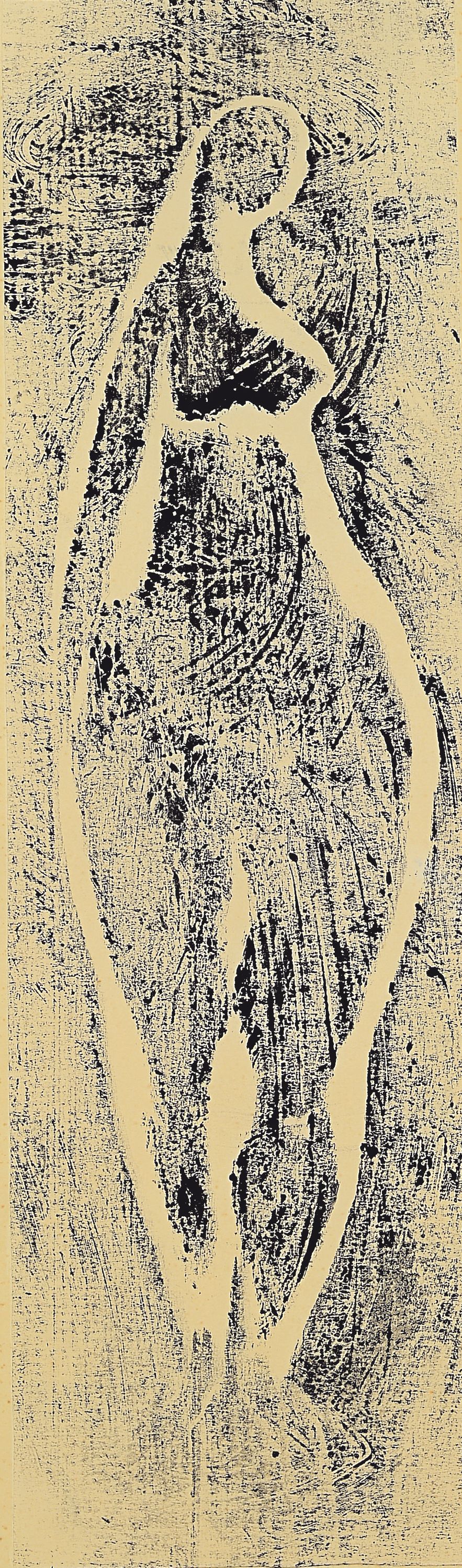 Seff Weidl, 1915 Eger-1972 Inning, Holzschnitt, "stehende große Frau" , signiert und datiert 1950, unter Glas gerahmt 74x35 cm