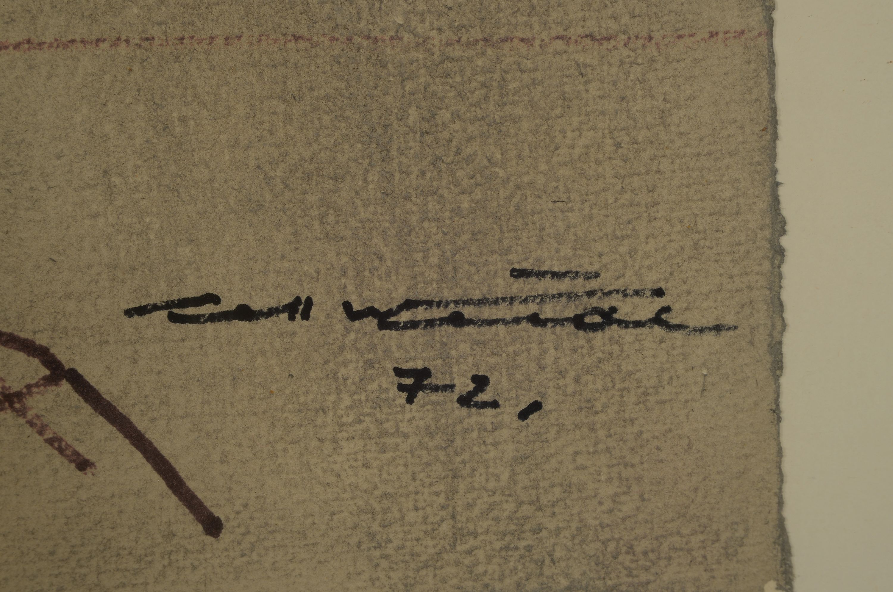 Detail l: Seff Weidl, 1915 Eger-1972 inning, Zeichnung, "Frauenkopf", signiert und datiert 1972, 50x35 cm, unter Glas gerahmt 65x50 cm
