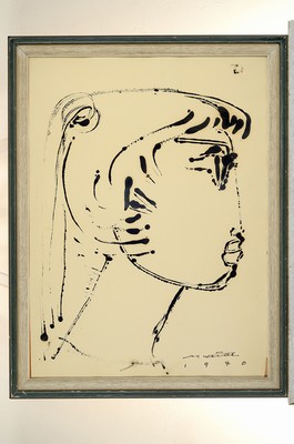 Image 26756587 - Seff Weidl, 1915 Eger-1972 Inning, brush drawing, "girl's head", signed and dated 1970,framed under glass 75x55 cm