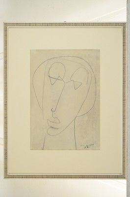 26756589k - Seff Wedil, 1915 Eger-1972 Inning, #"linear head#", washed pencil drawing, signed and dated 1957, framed under glass 63x50 cm