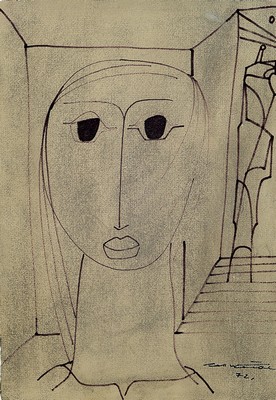 Image 26756591 - Seff Weidl, 1915 Eger-1972 inning, drawing, #"Woman's Head#", signed and dated 1972, 50x 35 cm, framed under glass 65x50 cm