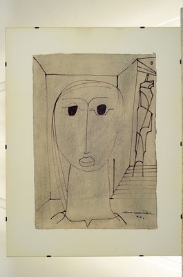 26756591k - Seff Weidl, 1915 Eger-1972 inning, drawing, #"Woman's Head#", signed and dated 1972, 50x 35 cm, framed under glass 65x50 cm