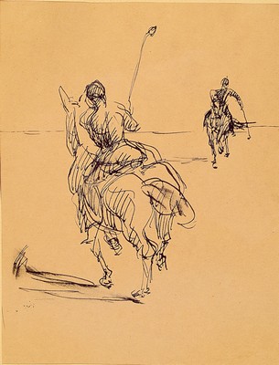 Image 26756592 - Seff Weidl, 1915 Eger-1972 Inning, pen drawing, #"Polo Player#" 1964, framed under glass 41x31 cm