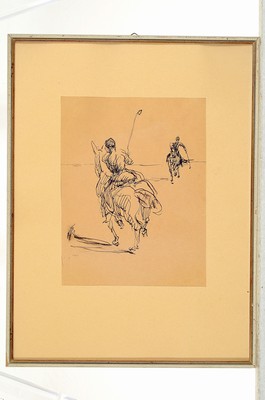 26756592k - Seff Weidl, 1915 Eger-1972 Inning, pen drawing, #"Polo Player#" 1964, framed under glass 41x31 cm