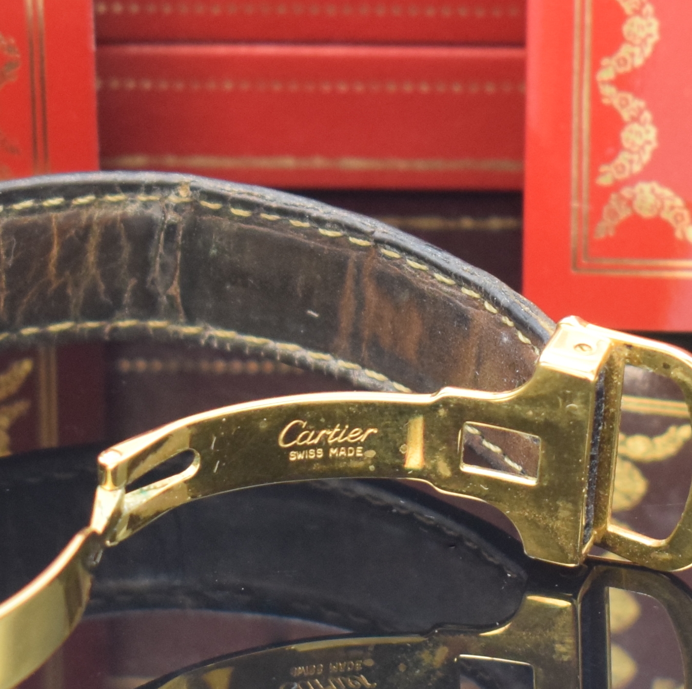 Detail b: CARTIER Damenarmbanduhr Tank Vermeil Referenz 590005, Schweiz verk. lt. beil. Pap. 06/1995, quarz, 2-teil., verg. Silbergeh. inkl. Lederband (zu ...