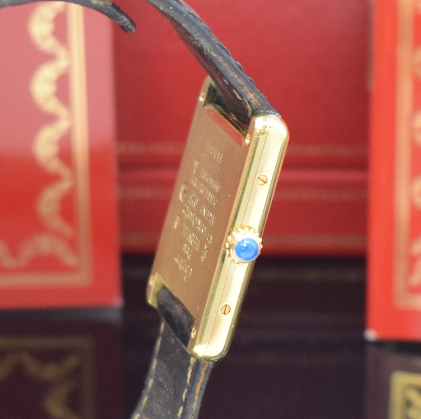 Detail c: CARTIER Damenarmbanduhr Tank Vermeil Referenz 590005, Schweiz verk. lt. beil. Pap. 06/1995, quarz, 2-teil., verg. Silbergeh. inkl. Lederband (zu ...