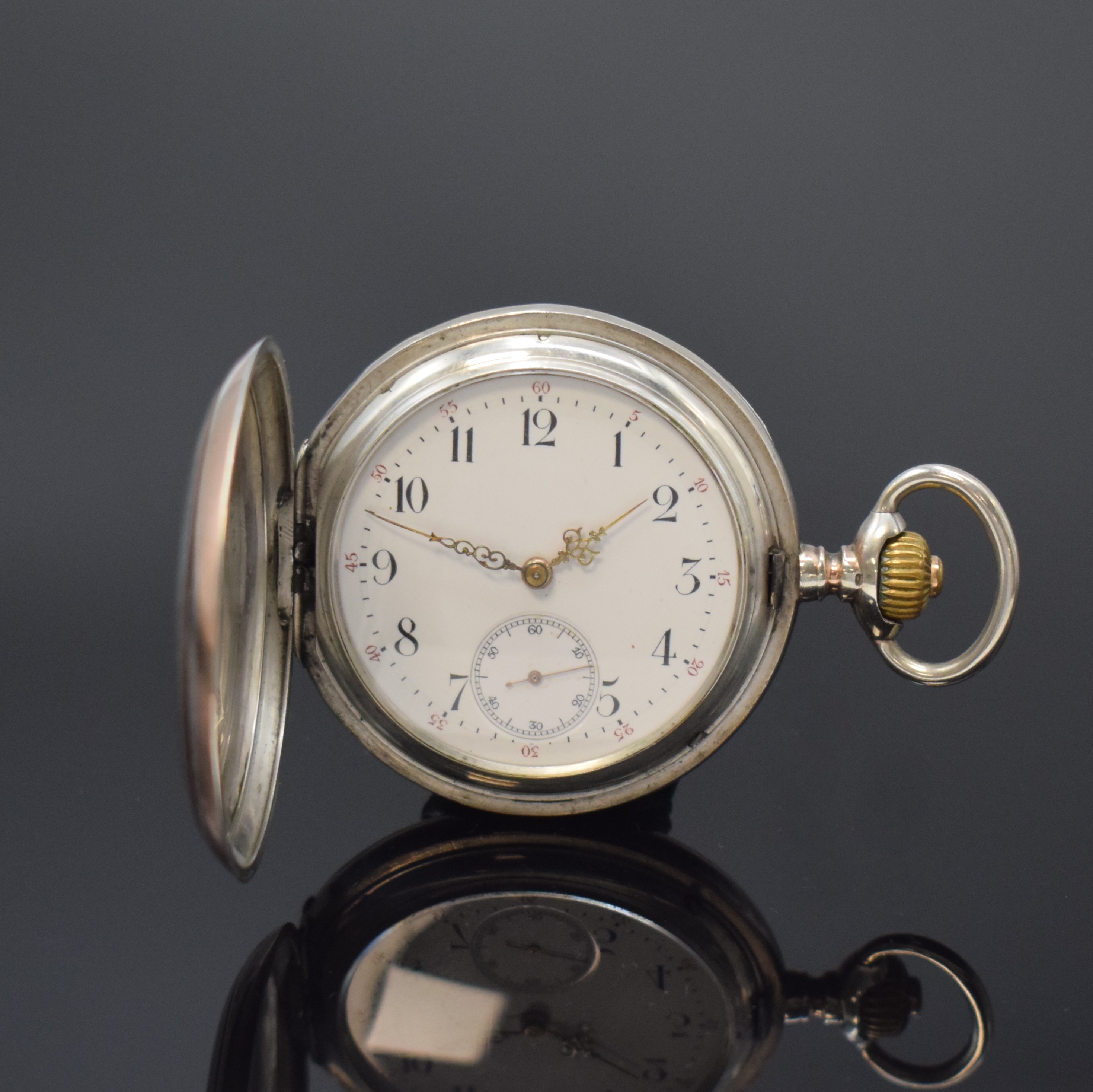IWC Herrensavonette in Silber, Schweiz um 1899, guill. Geh. berieb./dell., Emailzifferbl., arab. Zahlen, kl. Sek. b. 6, verg. Werk Kal. 53, 3 ...