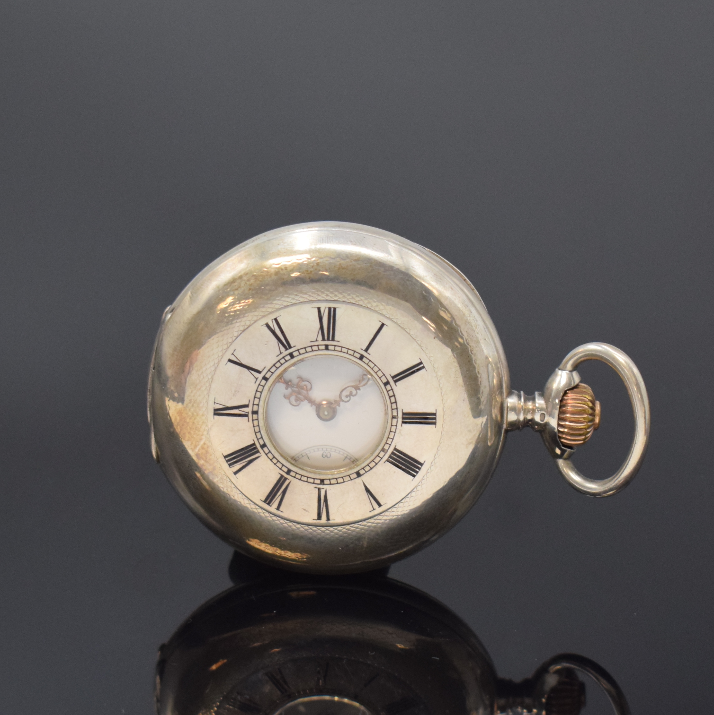 Detail a: IWC Herren-Halbsavonette in Silber, Schweiz um 1894, guill. Geh. berieb./dell., Sprungdeckel m. schwarz. röm. Email-Zahlen, Emailzifferbl., kl. Sek. ...