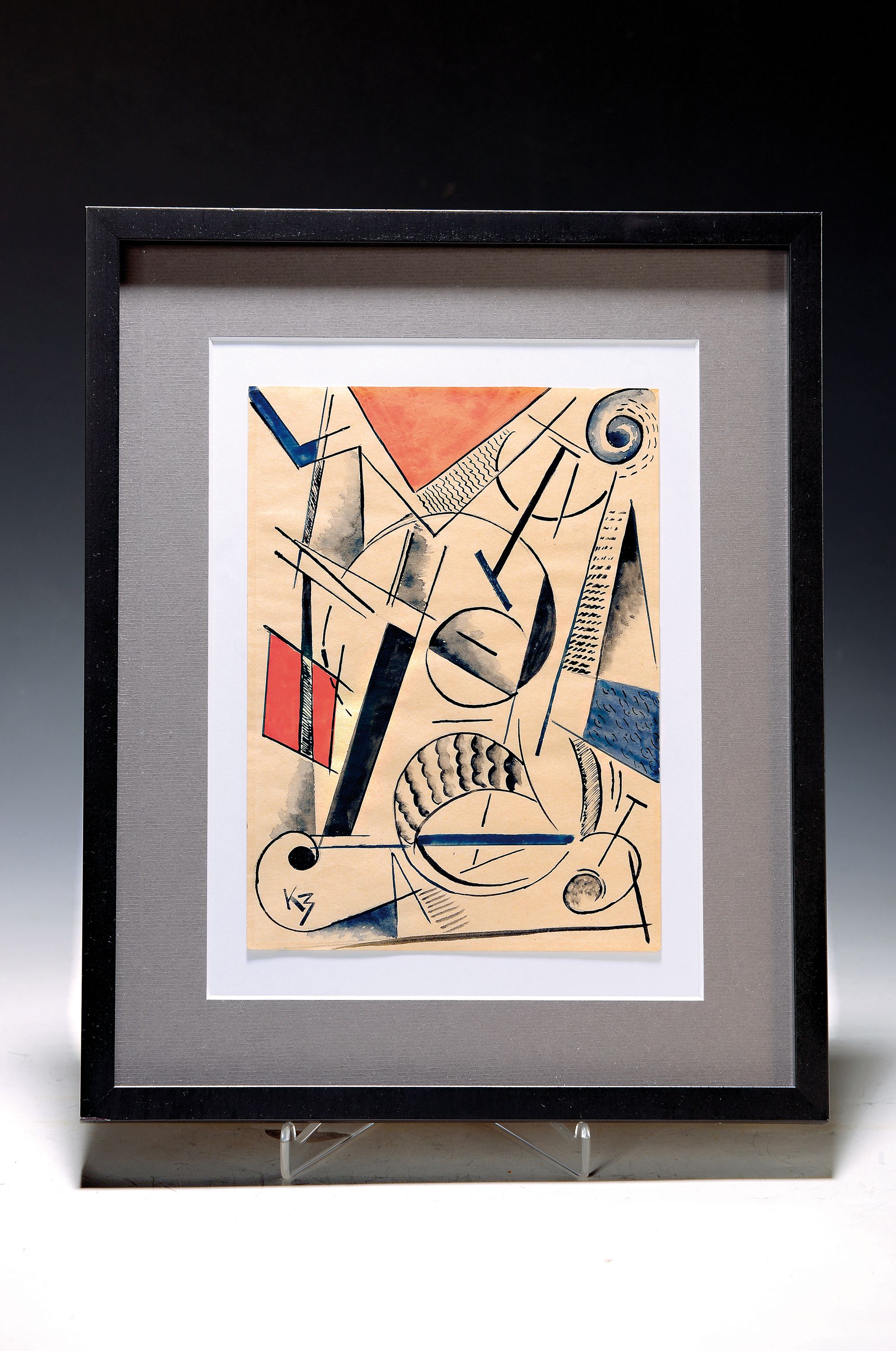 Kirill Mihailovich Zdanevich, 1892-1969, russischer Konstruktivist, Gouache auf Papier, links unten monogrammiert KZ, ca. 19 .5x 14cm, u.Gl., R. ca. ...