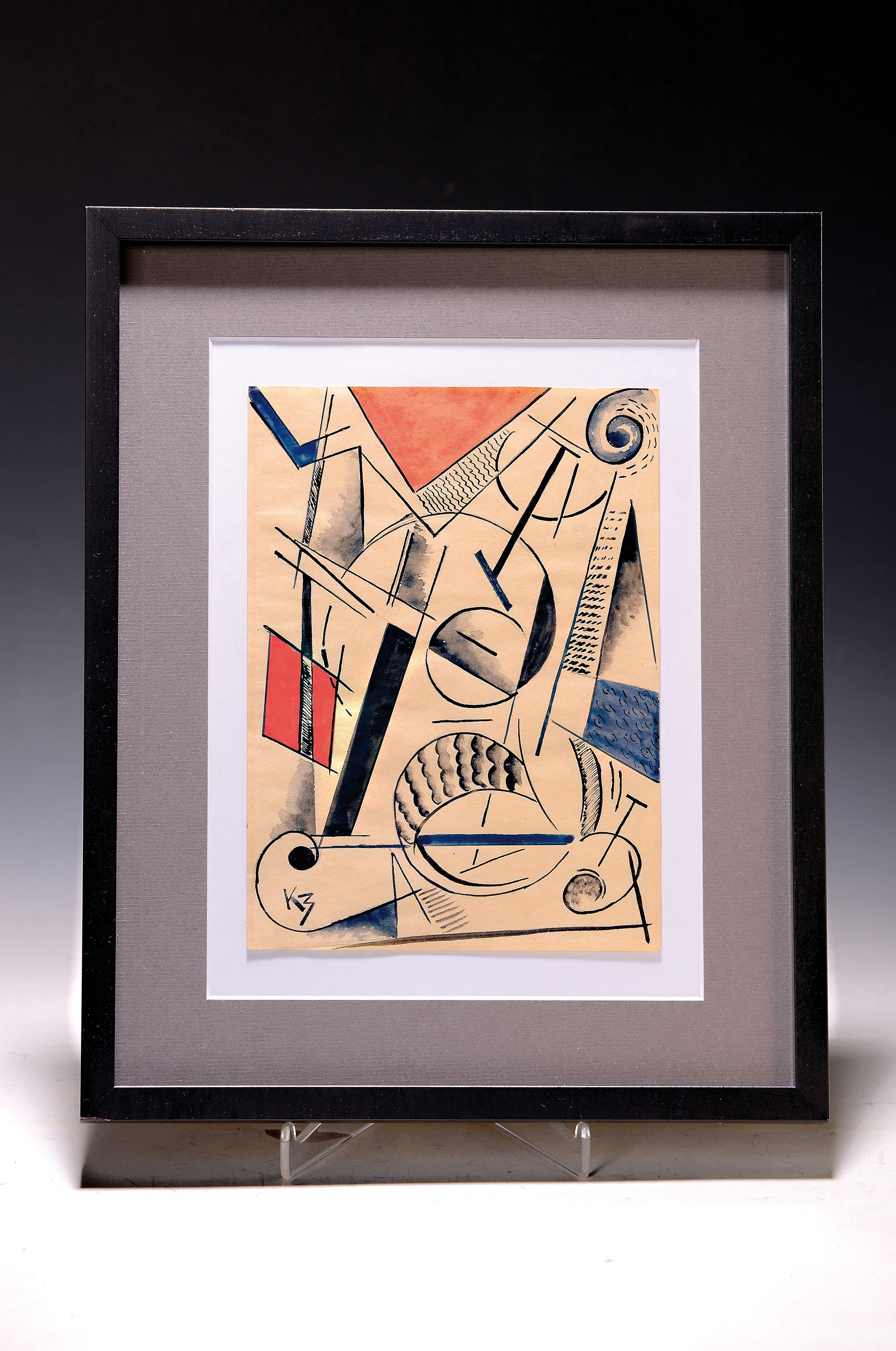 Detail k: Kirill Mihailovich Zdanevich, 1892-1969, russischer Konstruktivist, Gouache auf Papier, links unten monogrammiert KZ, ca. 19 .5x 14cm, u.Gl., R. ca. ...