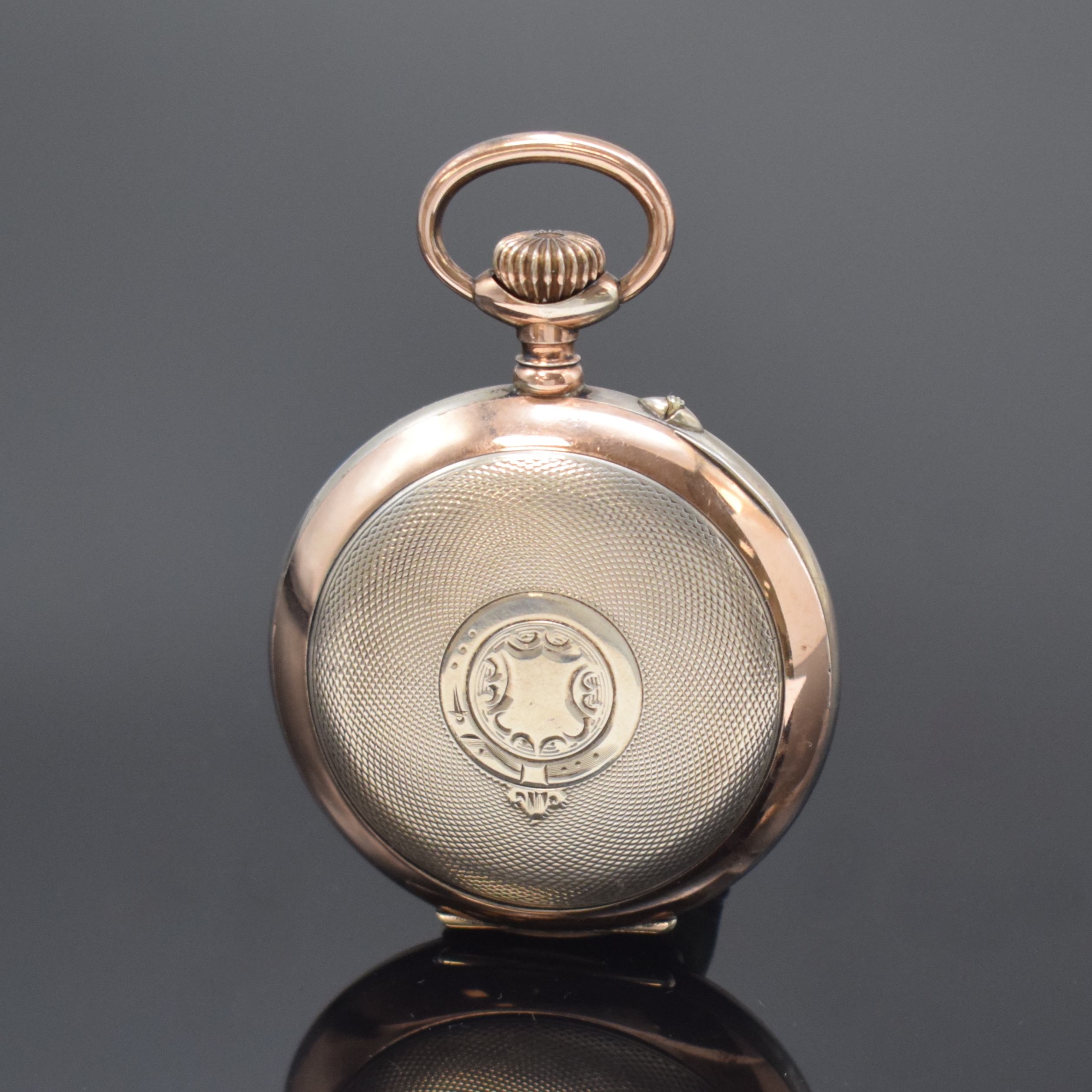 Detail a: HEBDOMAS 8 Tage Herrentaschenuhr in Silber, Schweiz um 1910, guill. Geh., 3/4- Emailzifferbl., darunter sichtbare Unruh, verg. Werk m. rücks. ...