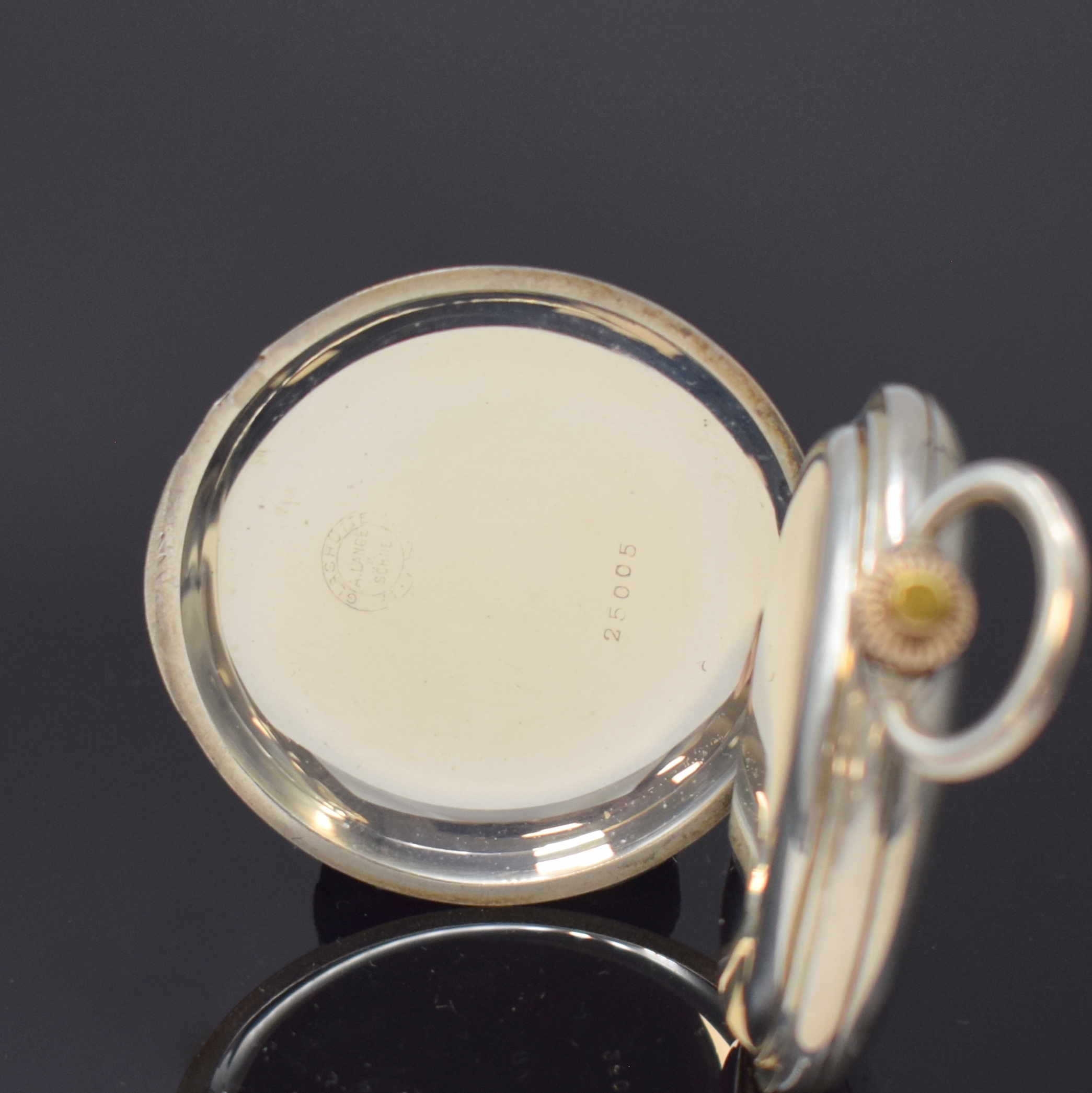 Detail d: A. LANGE & SÖHNE Glashütte B/Dresden Herrensavonette in Silber, Deutschland um 1890, glattes Lucia Geh., versetzte Goldscharniere, Emailzifferbl. ...