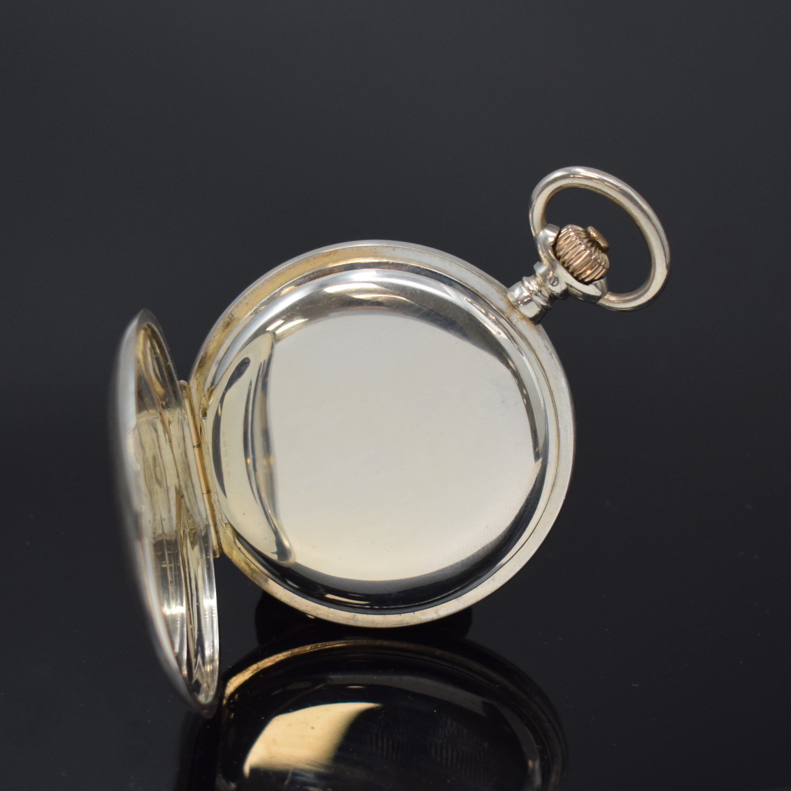 Detail e: A. LANGE & SÖHNE Glashütte B/Dresden Herrensavonette in Silber, Deutschland um 1890, glattes Lucia Geh., versetzte Goldscharniere, Emailzifferbl. ...