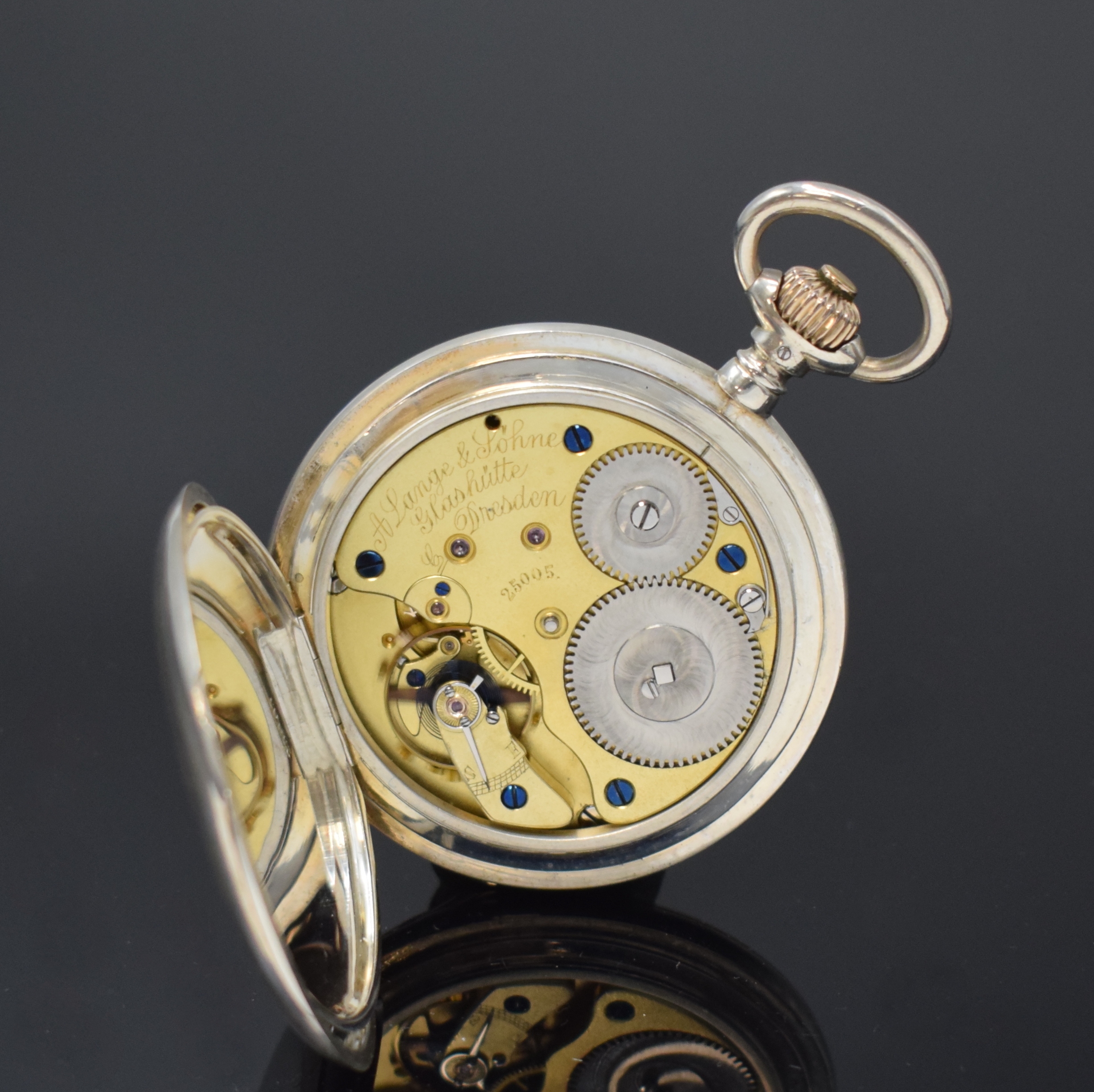 Detail g: A. LANGE & SÖHNE Glashütte B/Dresden Herrensavonette in Silber, Deutschland um 1890, glattes Lucia Geh., versetzte Goldscharniere, Emailzifferbl. ...