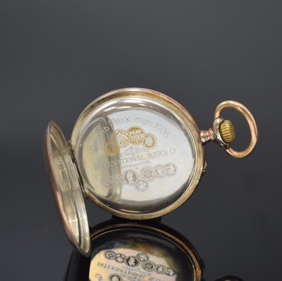 26756932c - IWC shooting contest pocket watch "St. Gallisches Kantonal-Schützenfest Gossau 1910" in silver, Switzerland 1910, relief-case with gold plated edges signed "Holy fs" rubbed, medals-engraving on cuvette, enamel dial with Arabic numerals, constant second at 6, hands later, gold plated movement calibre 52, 15 jewels, 3 screwed chatons, compensation- balance with Breguet-hairspring, precision adjustment, diameter approx. 52 mm, condition 2-3