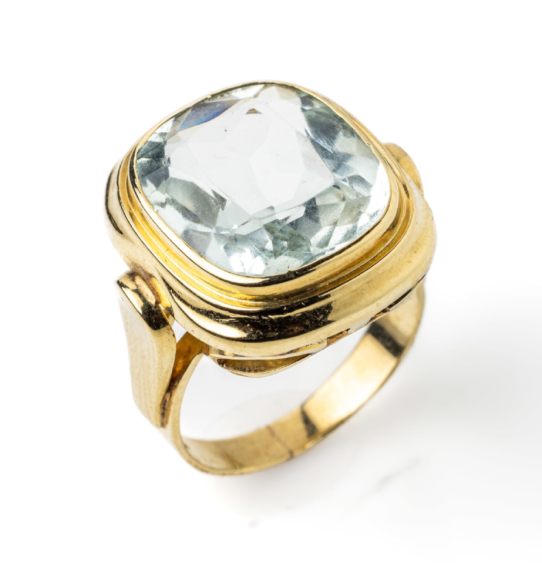 14 kt Gold Aquamarin-Ring, GG 585/000, facett. Aquamarin ca. 7.00 ct, RW 53, ca. 6.6 g