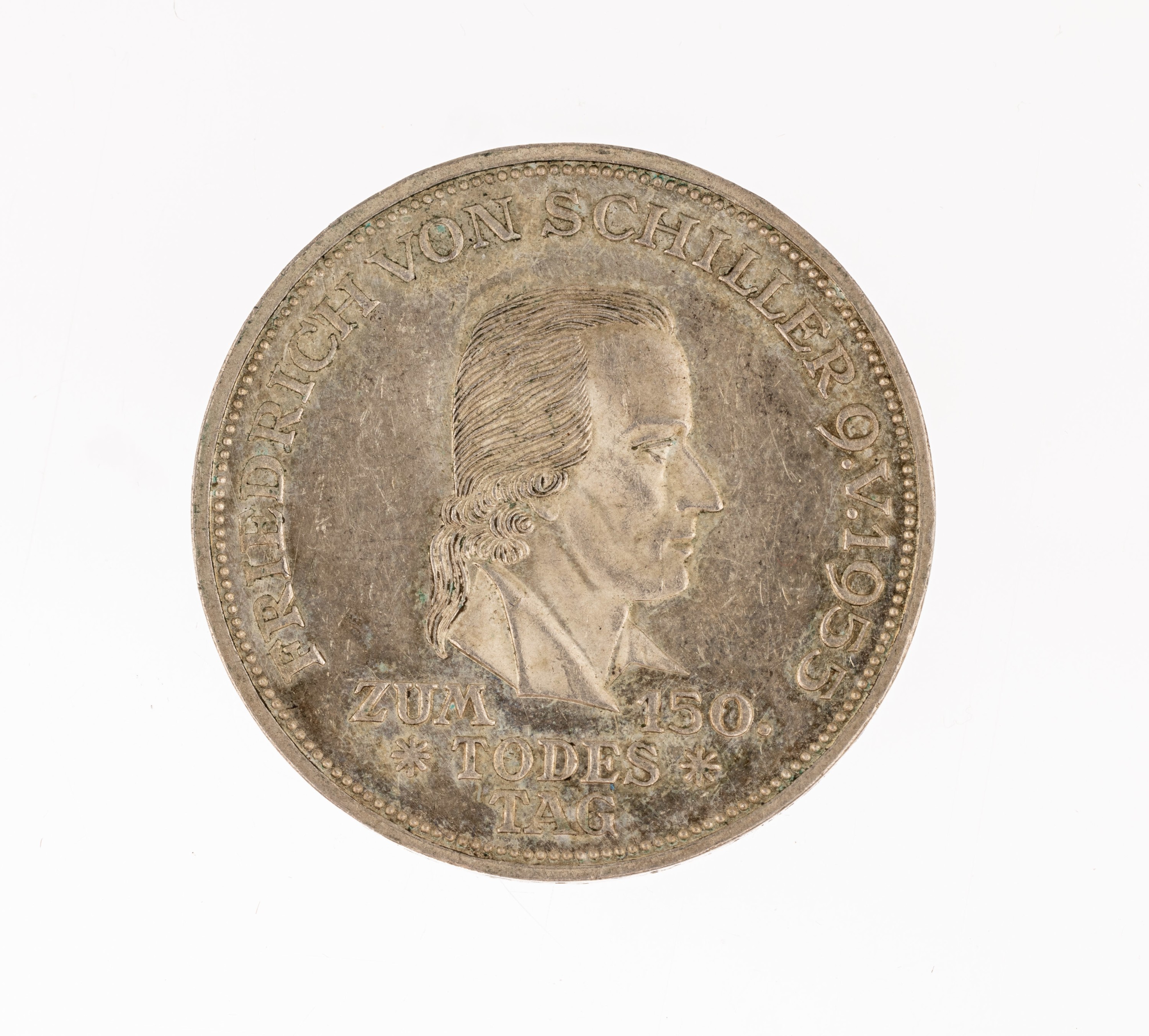 Silbermünze, 5 DM, Deutschland 1955, AV: zum 150. Todestag Friedrich von Schiller, RV: Deutsche Mark, Bundesrepublik Deutschland