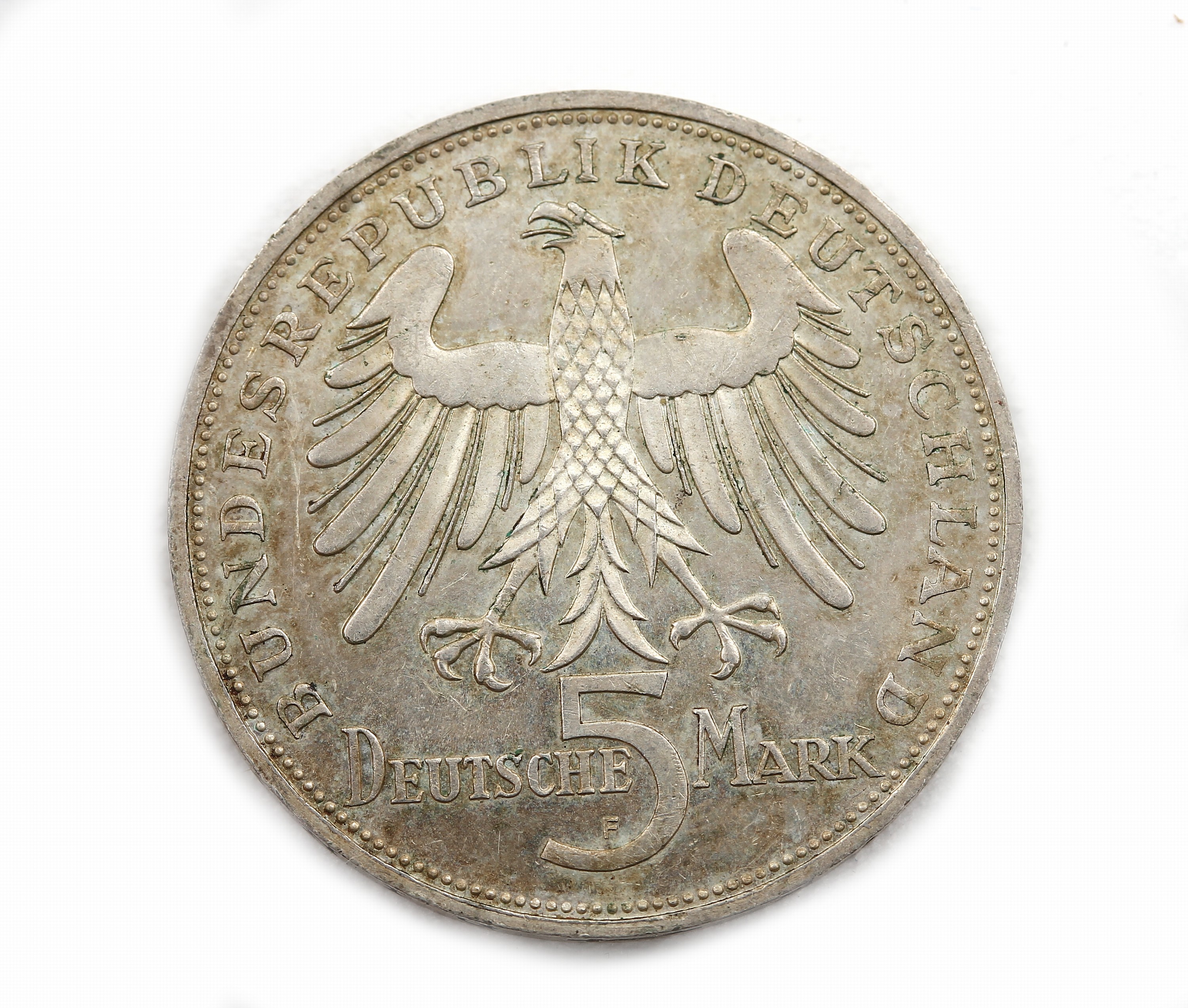 Detail a: Silbermünze, 5 DM, Deutschland 1955, AV: zum 150. Todestag Friedrich von Schiller, RV: Deutsche Mark, Bundesrepublik Deutschland